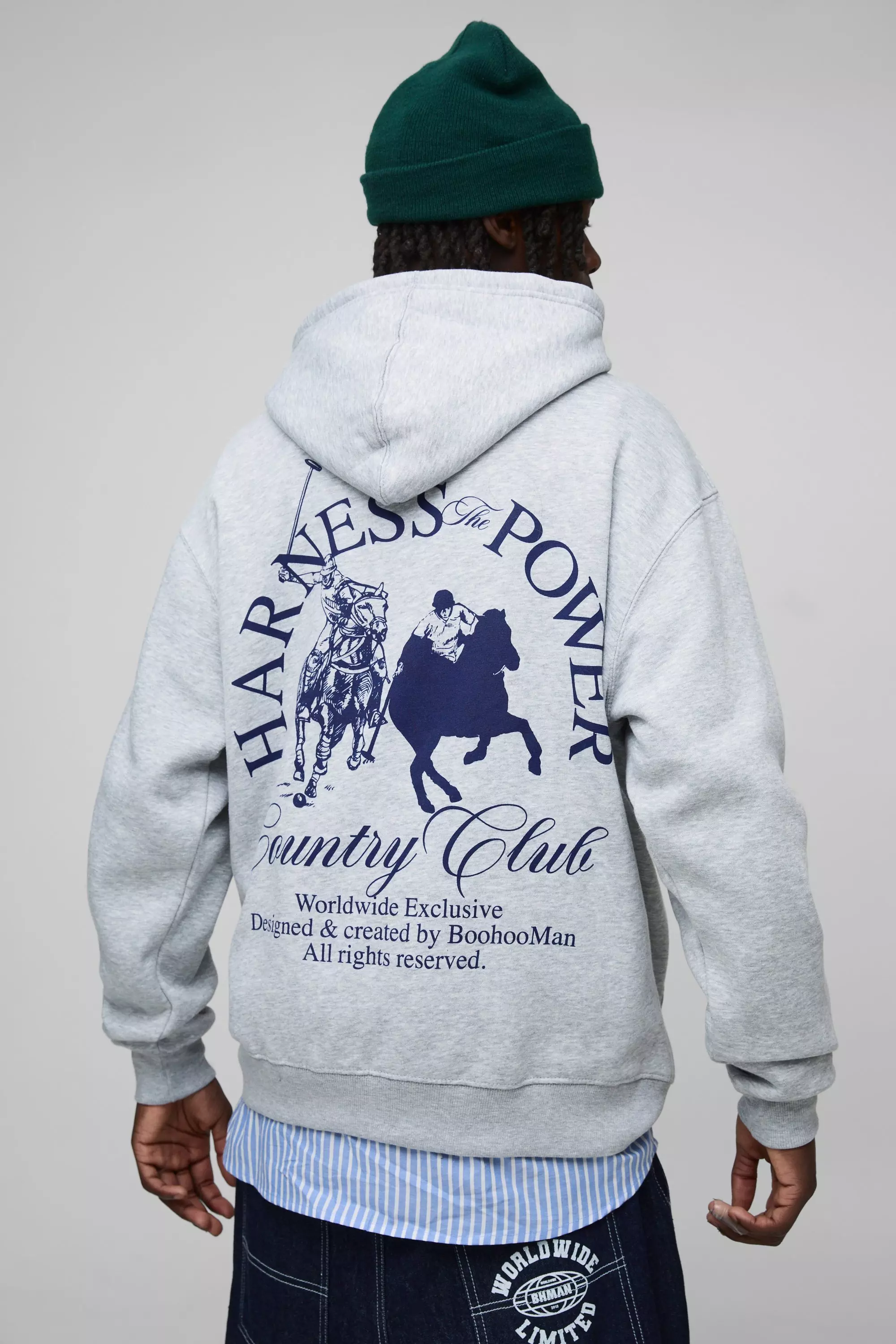 Grey marl Oversized Worldwide Horse Printed Hoodie alternative image