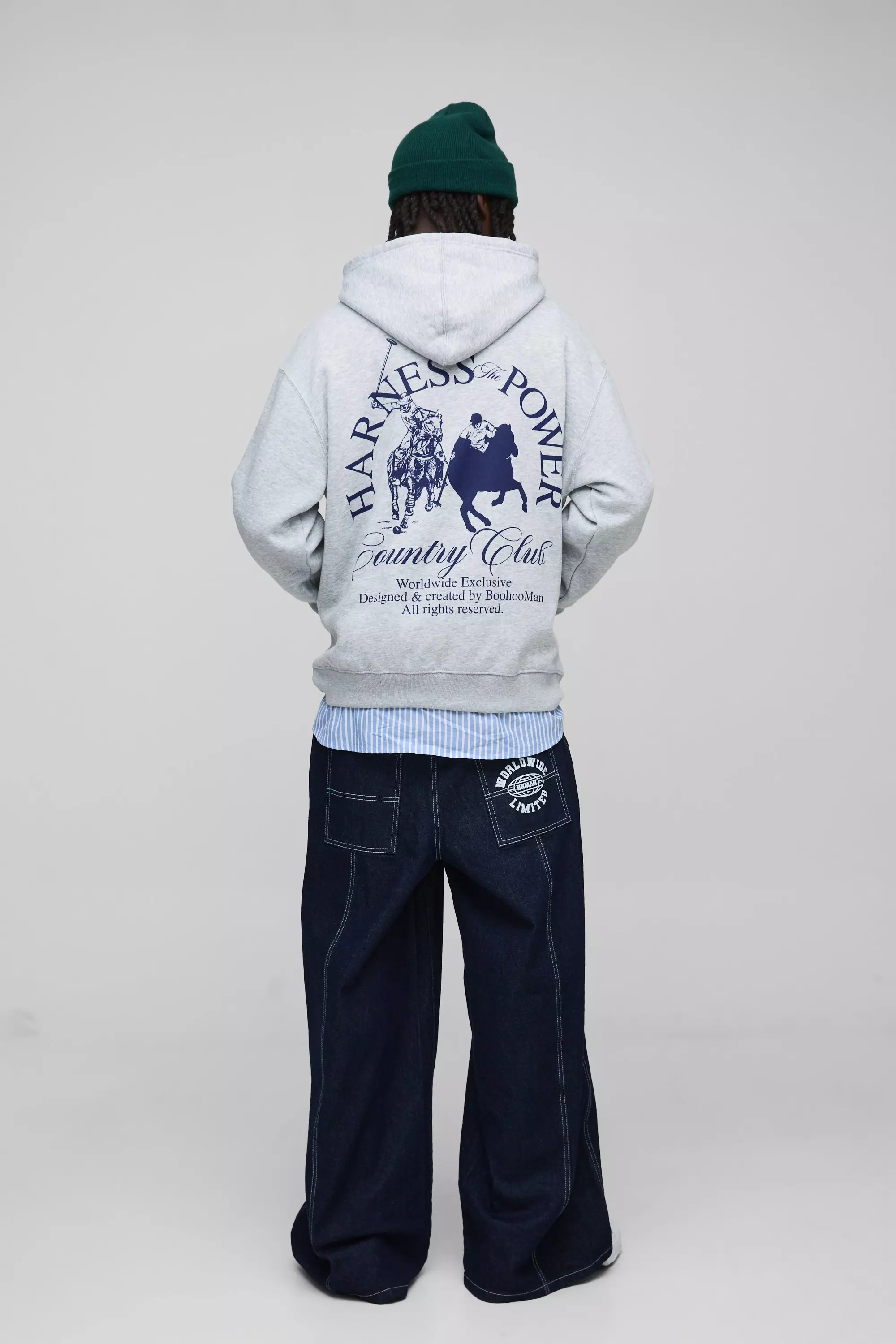 Grey marl Oversized Worldwide Horse Printed Hoodie alternative image