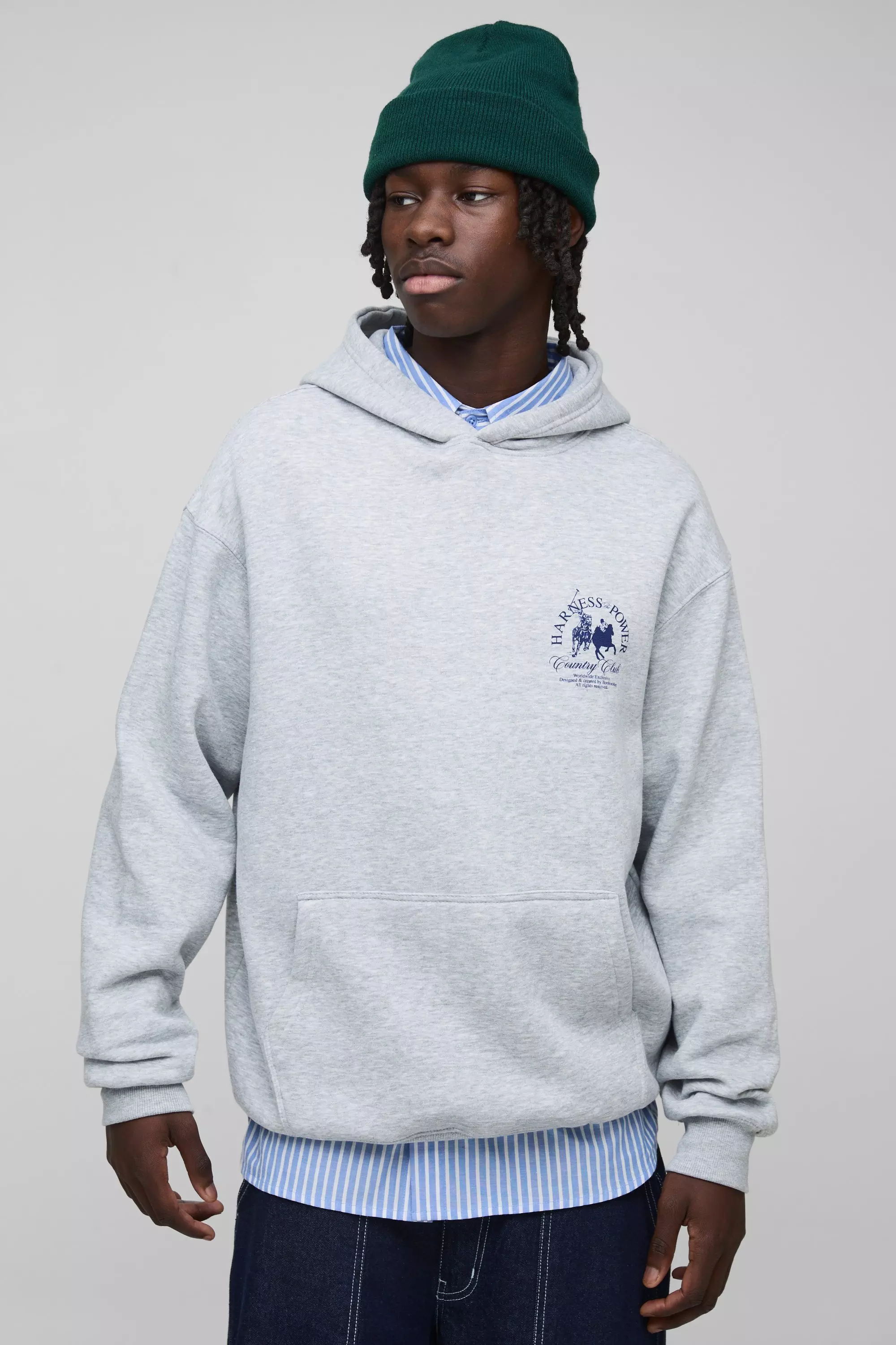 Grey marl Oversized Worldwide Horse Printed Hoodie alternative image