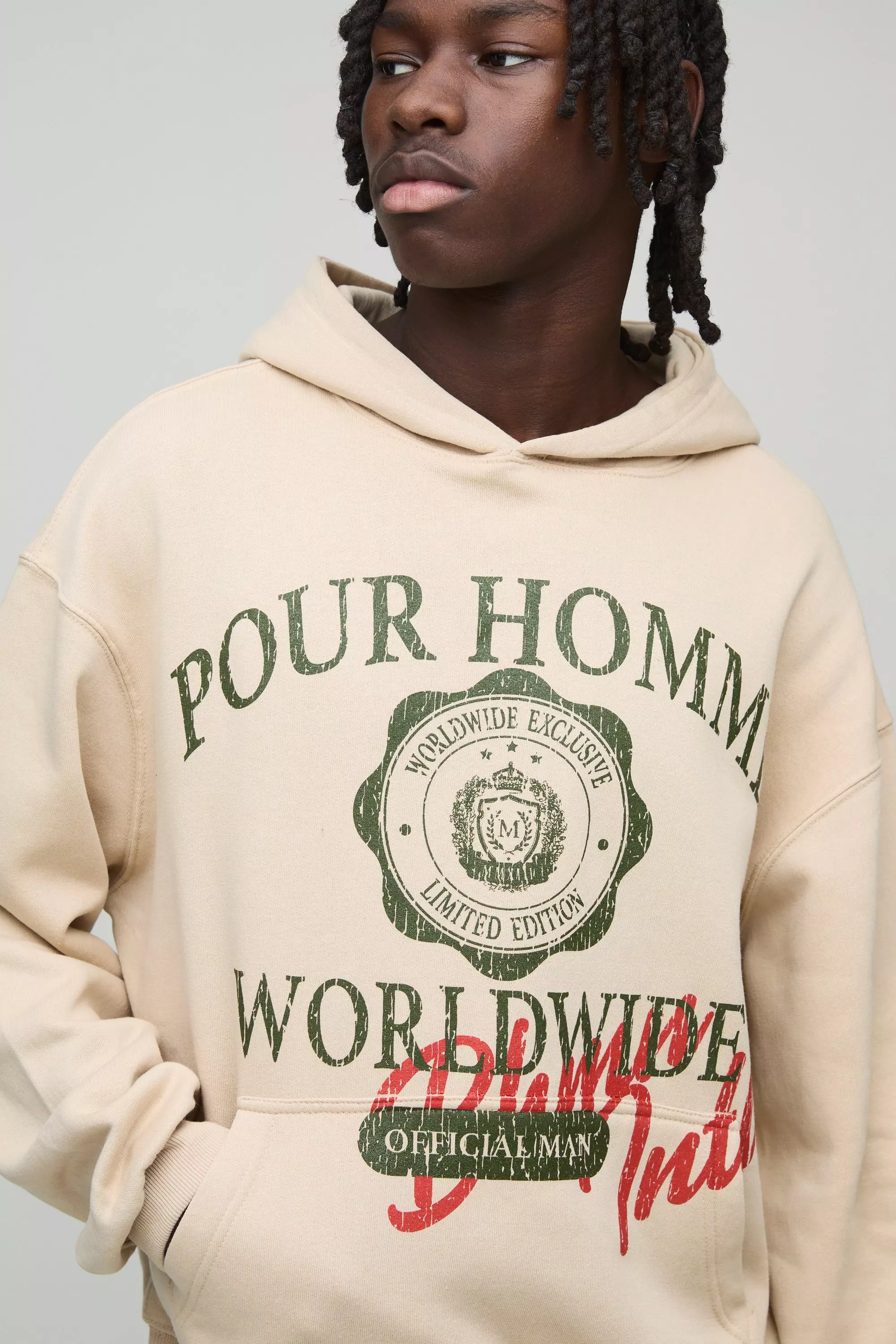 Stone Oversized Homme varsity Crest Printed Hoodie alternative image