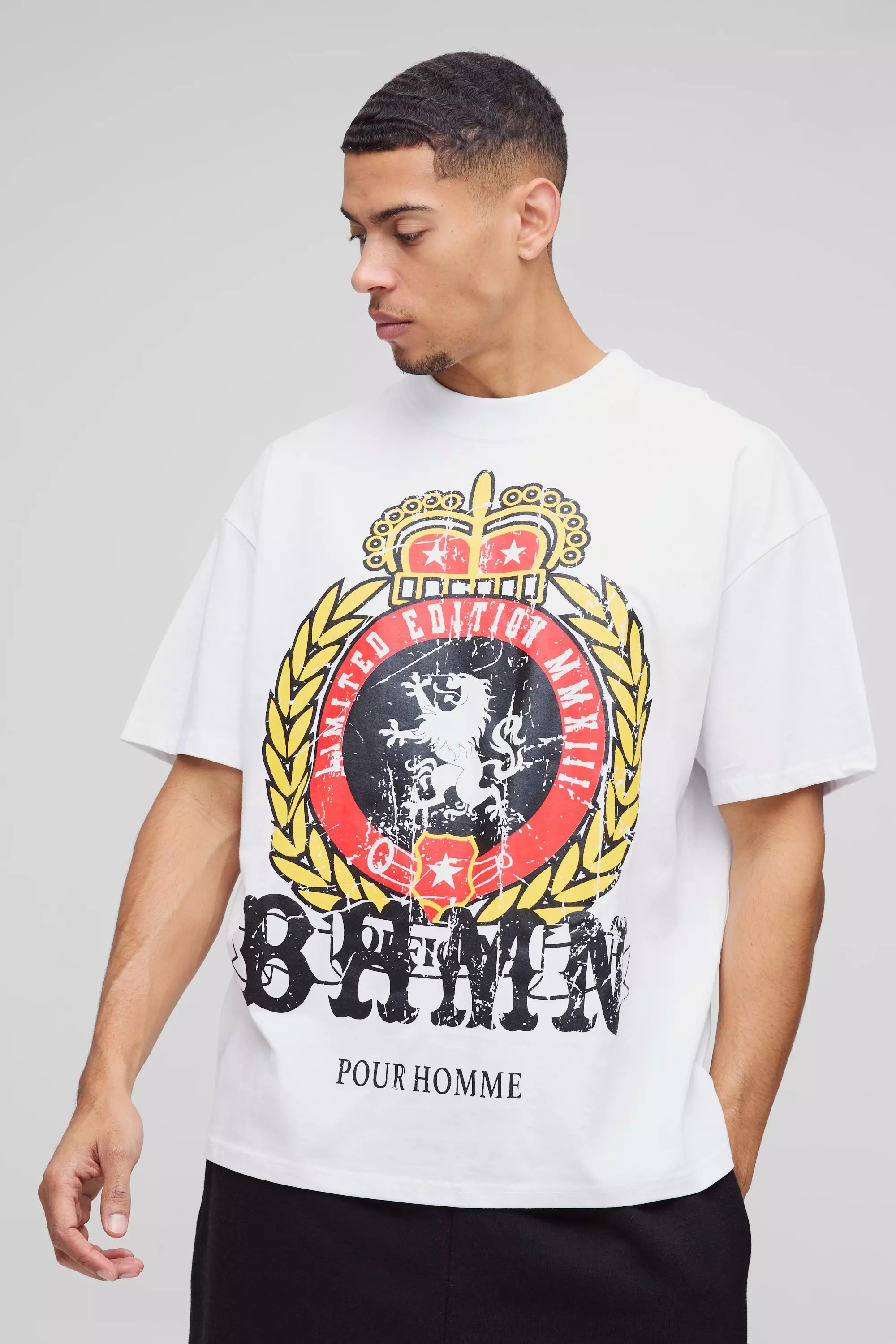 White Oversized Extended Neck BHM Crest Printed T-Shirt alternative image