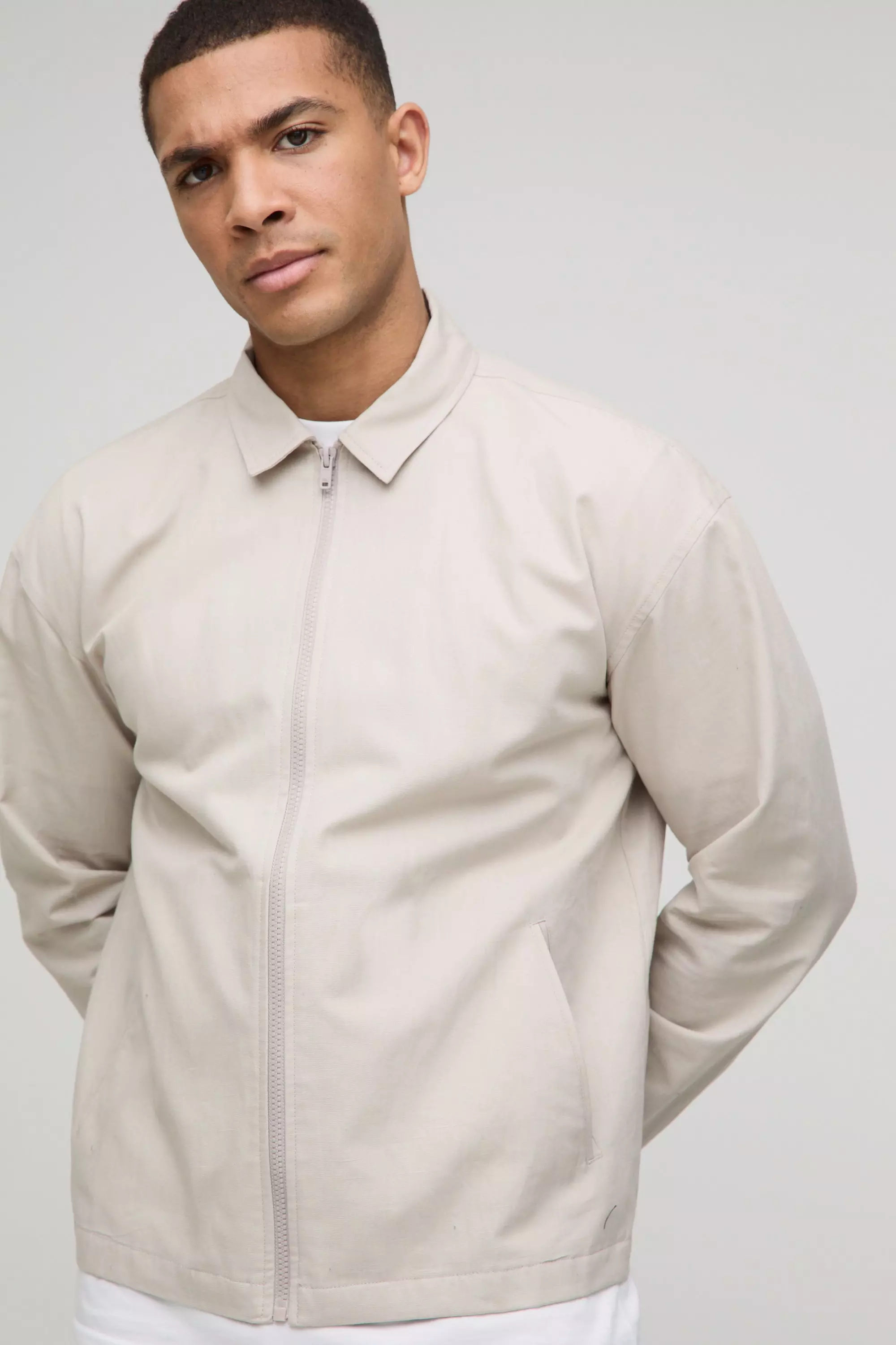 Oversized Linen Blend Shirt Jacket | boohooMAN USA