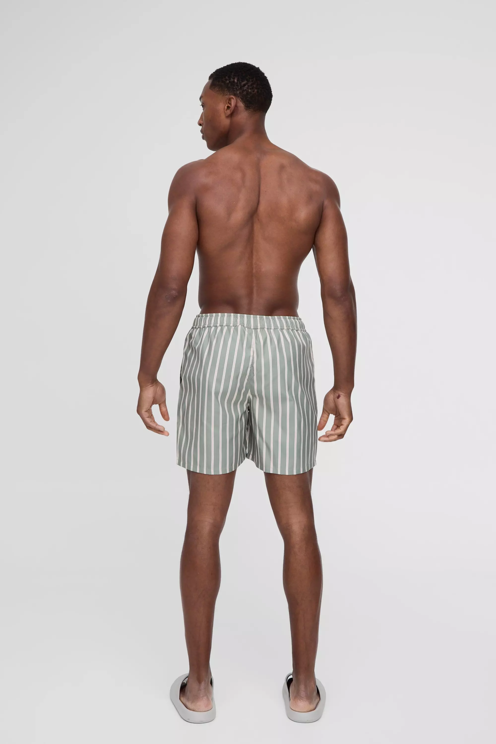 Khaki Mid Length Stripe Swim Short alternative image