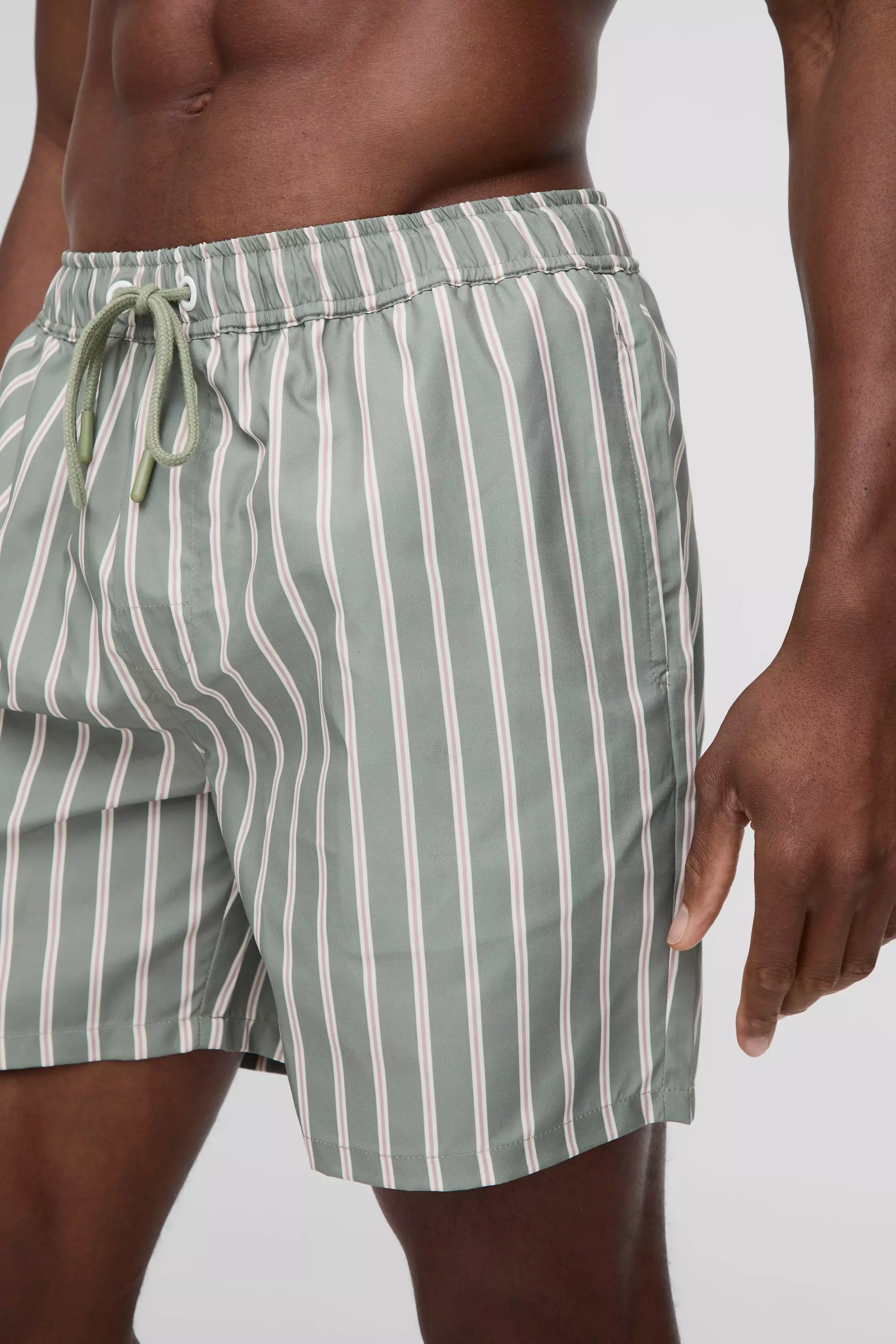 Khaki Mid Length Stripe Swim Short alternative image