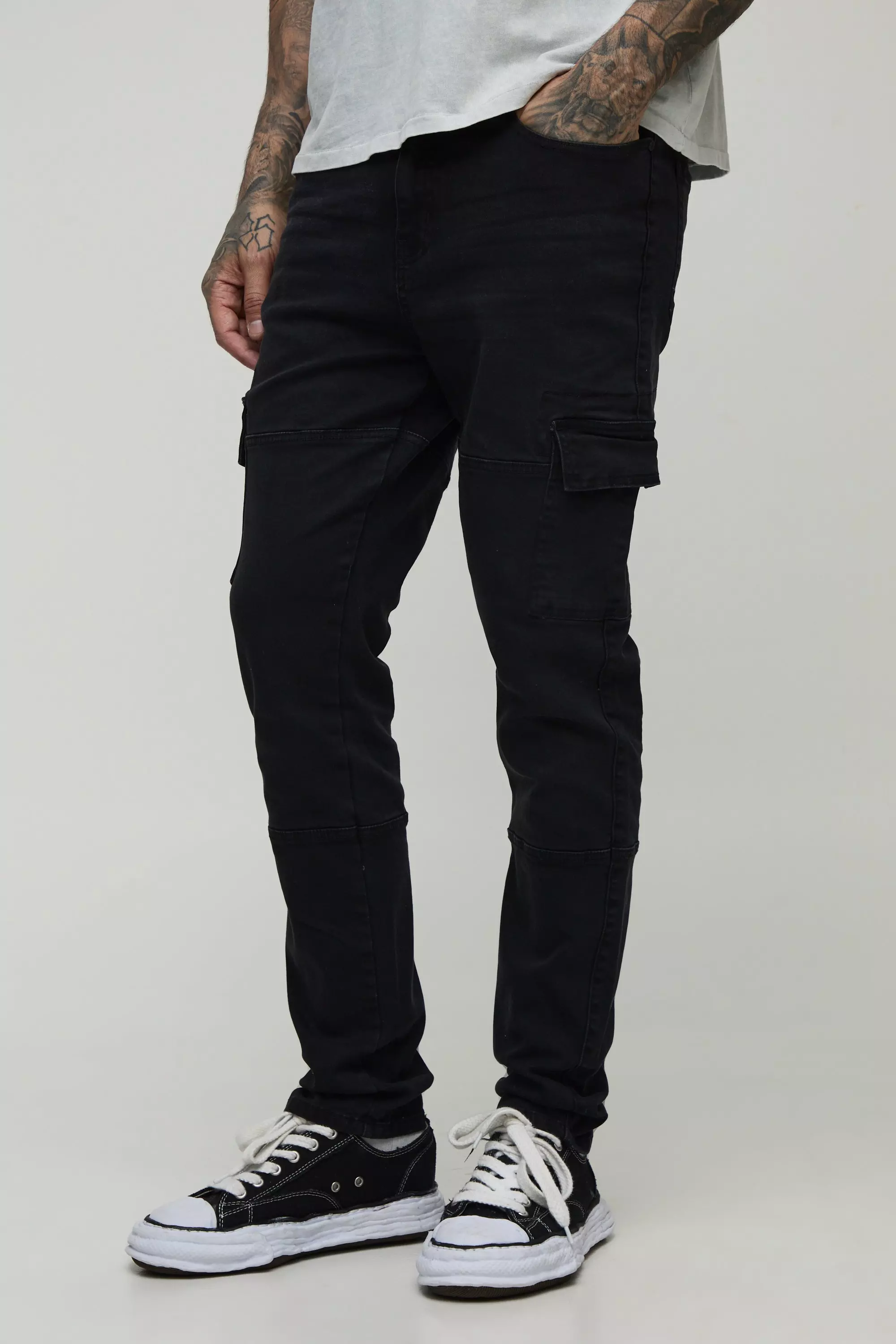 Ash Grey Tall Seam Detail Cargo Slim Fit Jeans