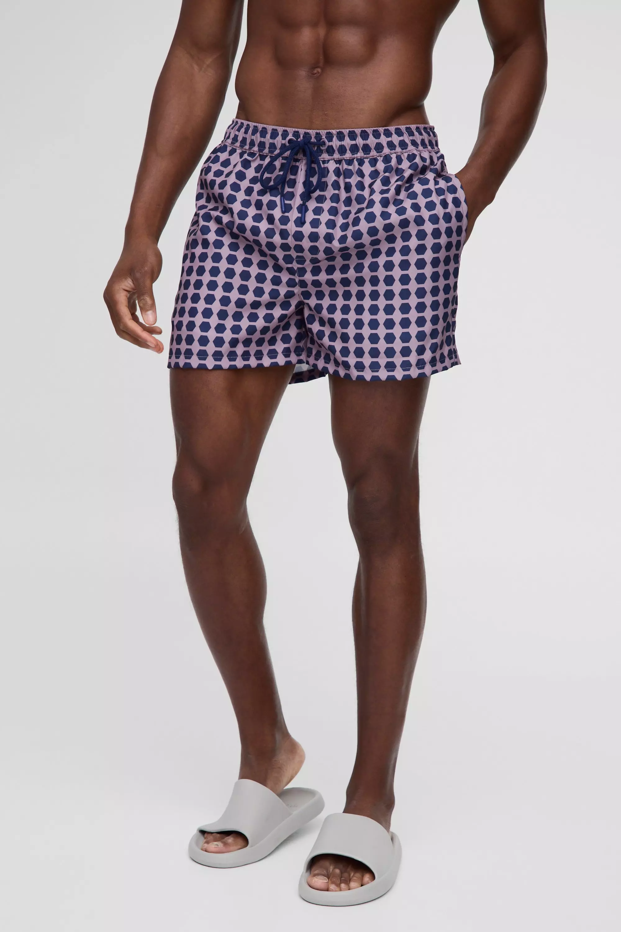 Mauve Short Length Geo Print Swim Short alternative image