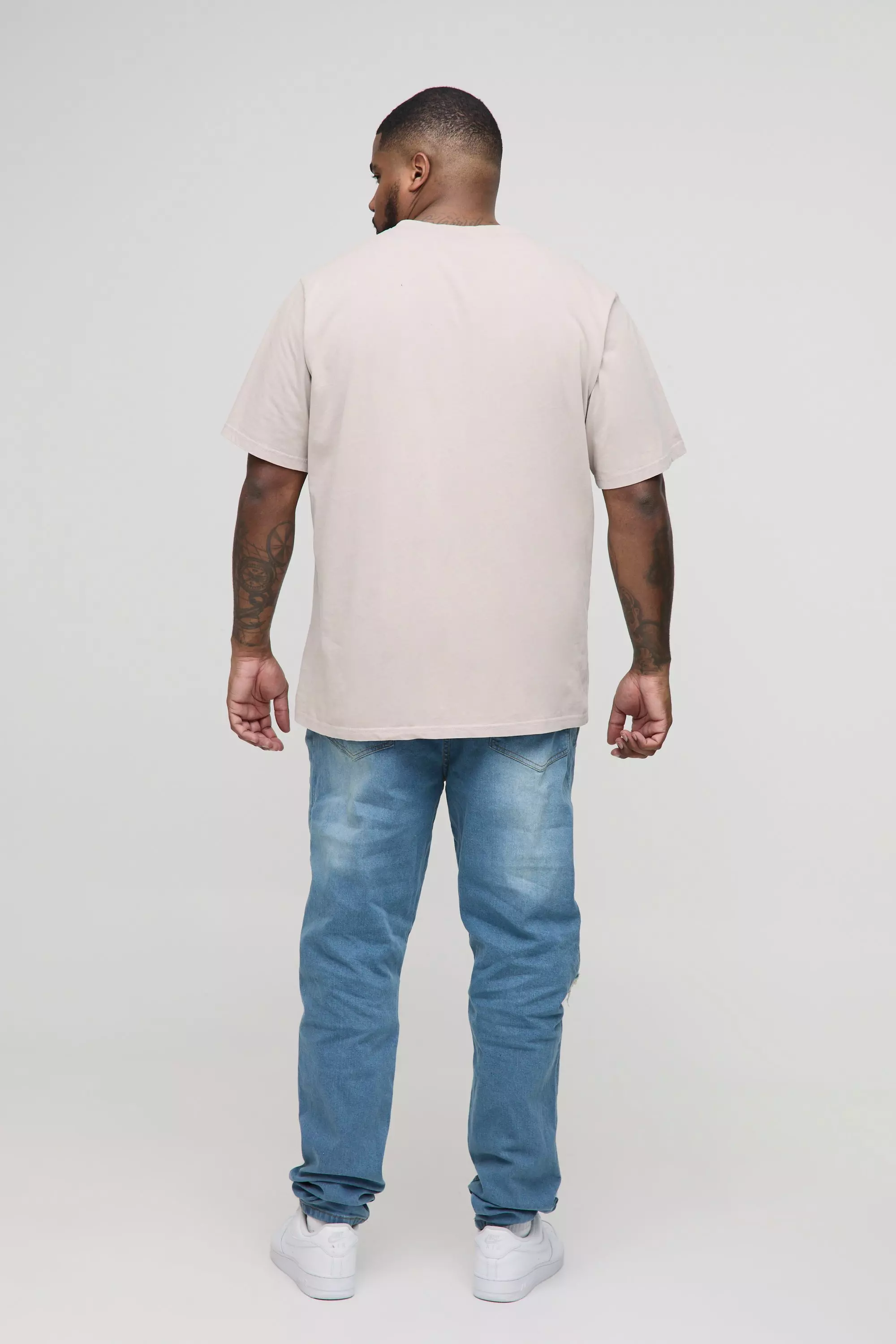 Plus Busted Knee Skinny Stacked Jeans | boohooMAN USA