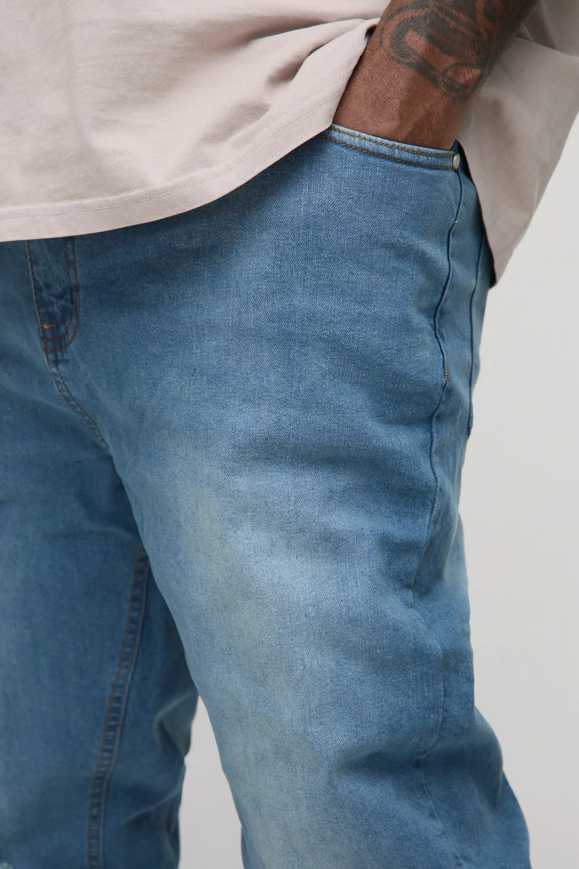 Plus Busted Knee Skinny Stacked Jeans | boohooMAN USA