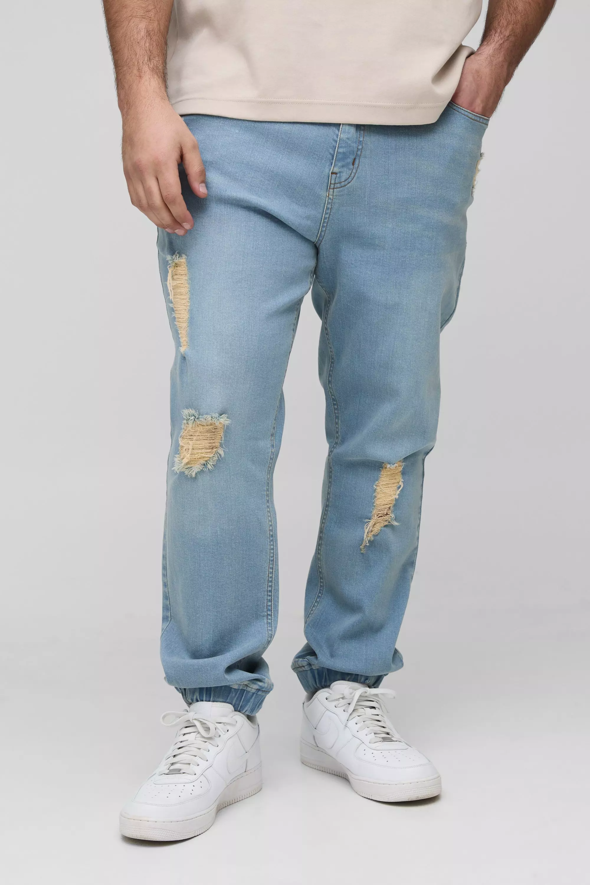 Plus Ripped Denim Cuffed Slim Fit Jeans Light wash