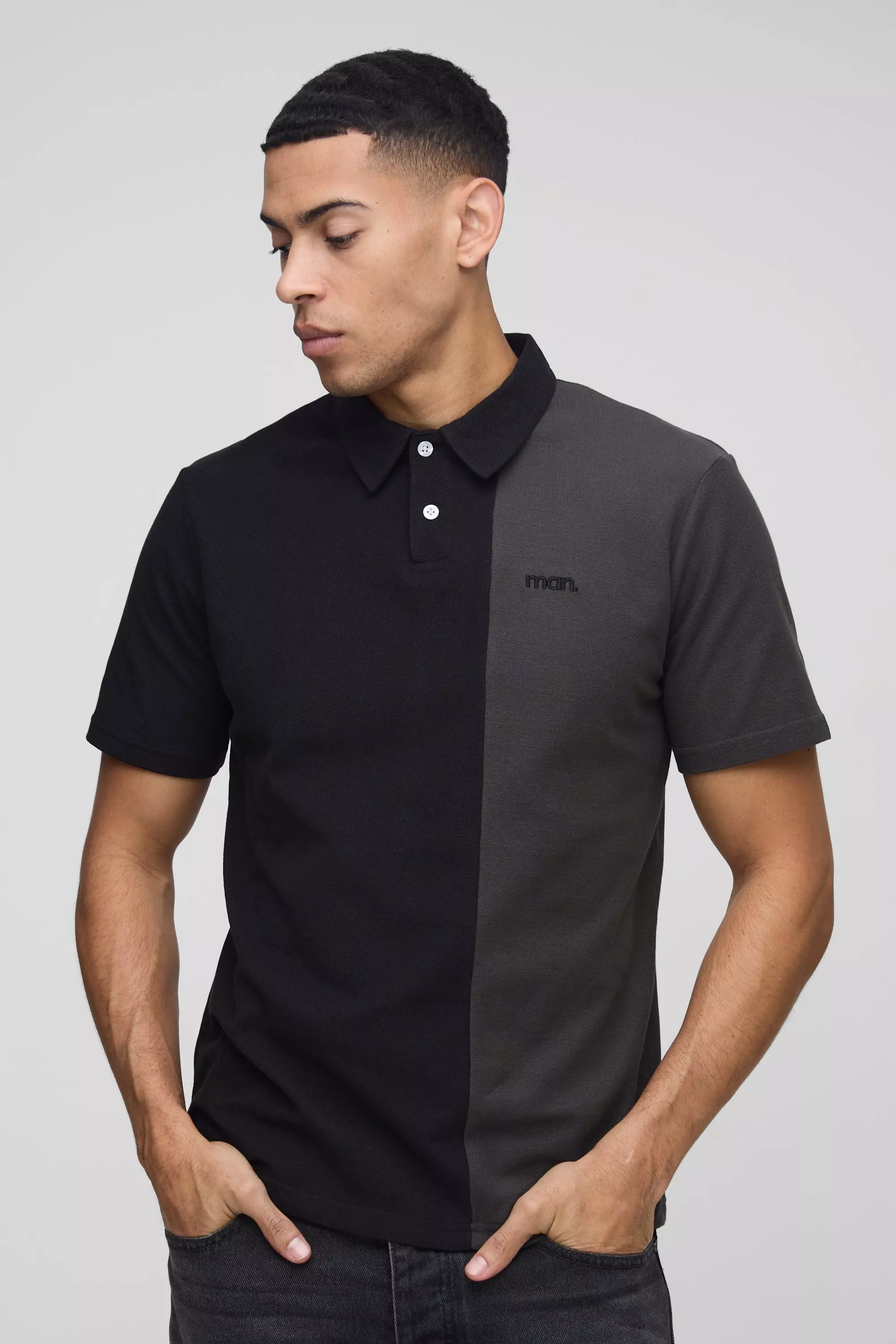Polo cintré color block à slogan - MAN, Black autre image