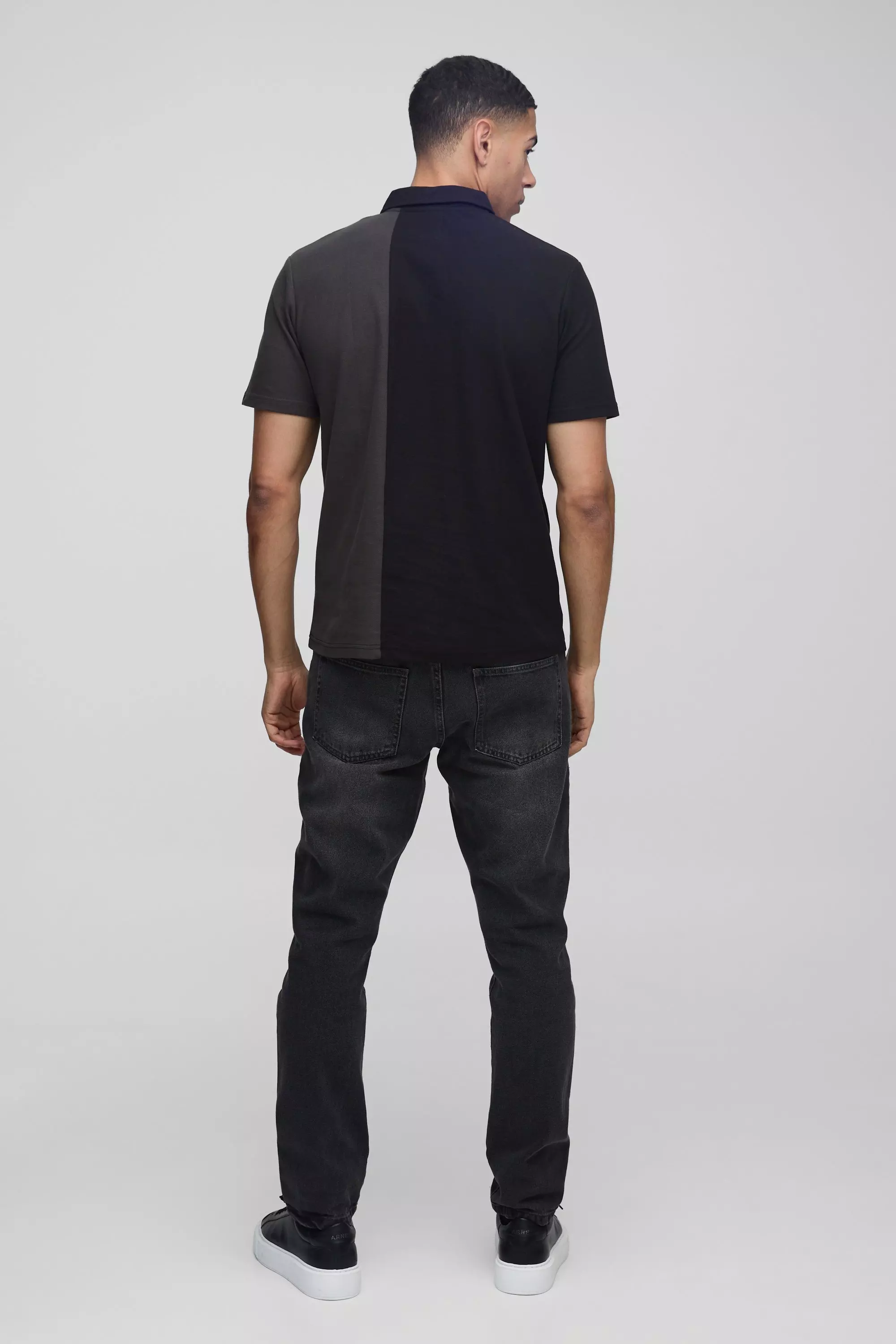 Black Slim Fit Man Pique Colour Block Polo alternative image