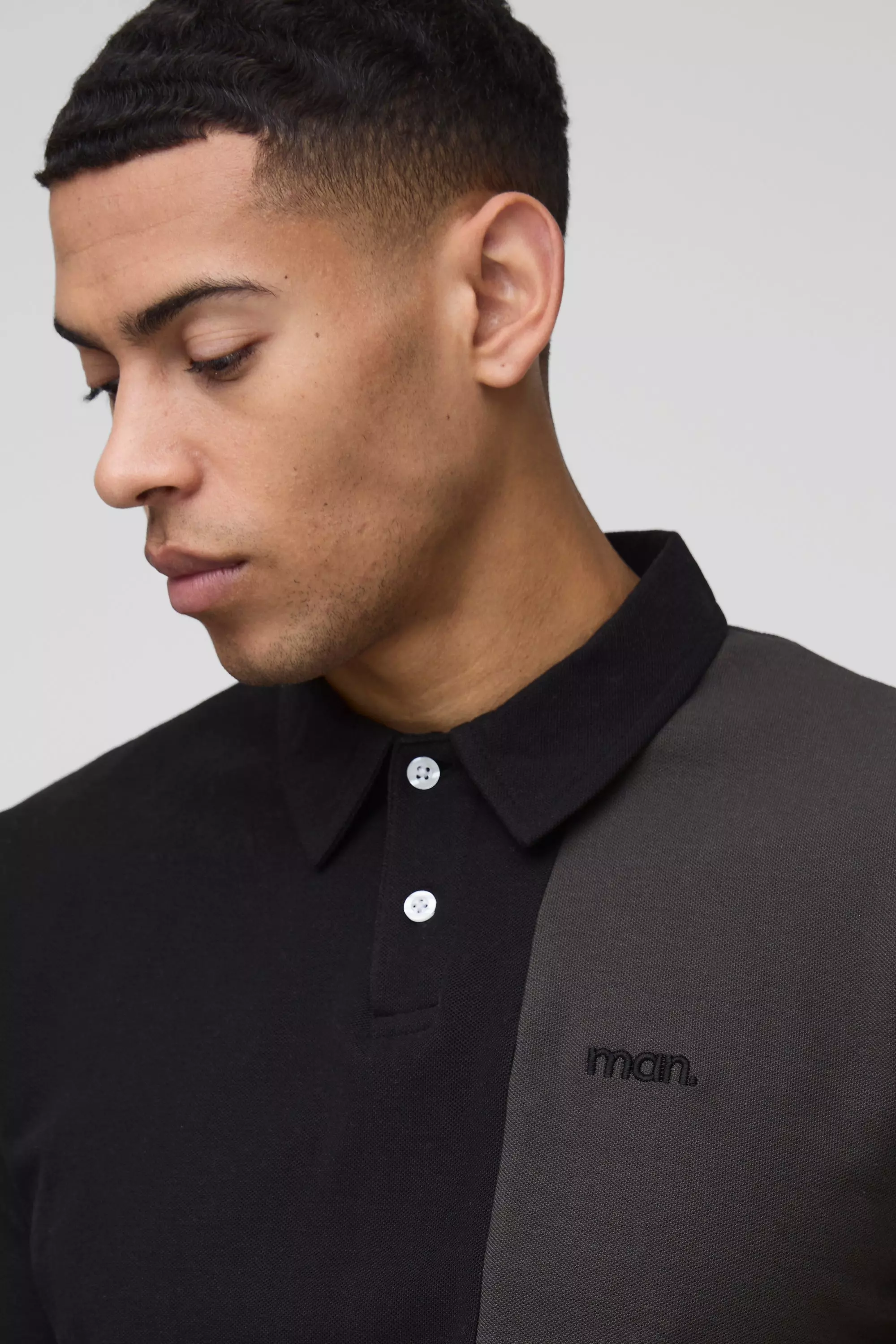 Black Slim Fit Man Pique Colour Block Polo alternative image