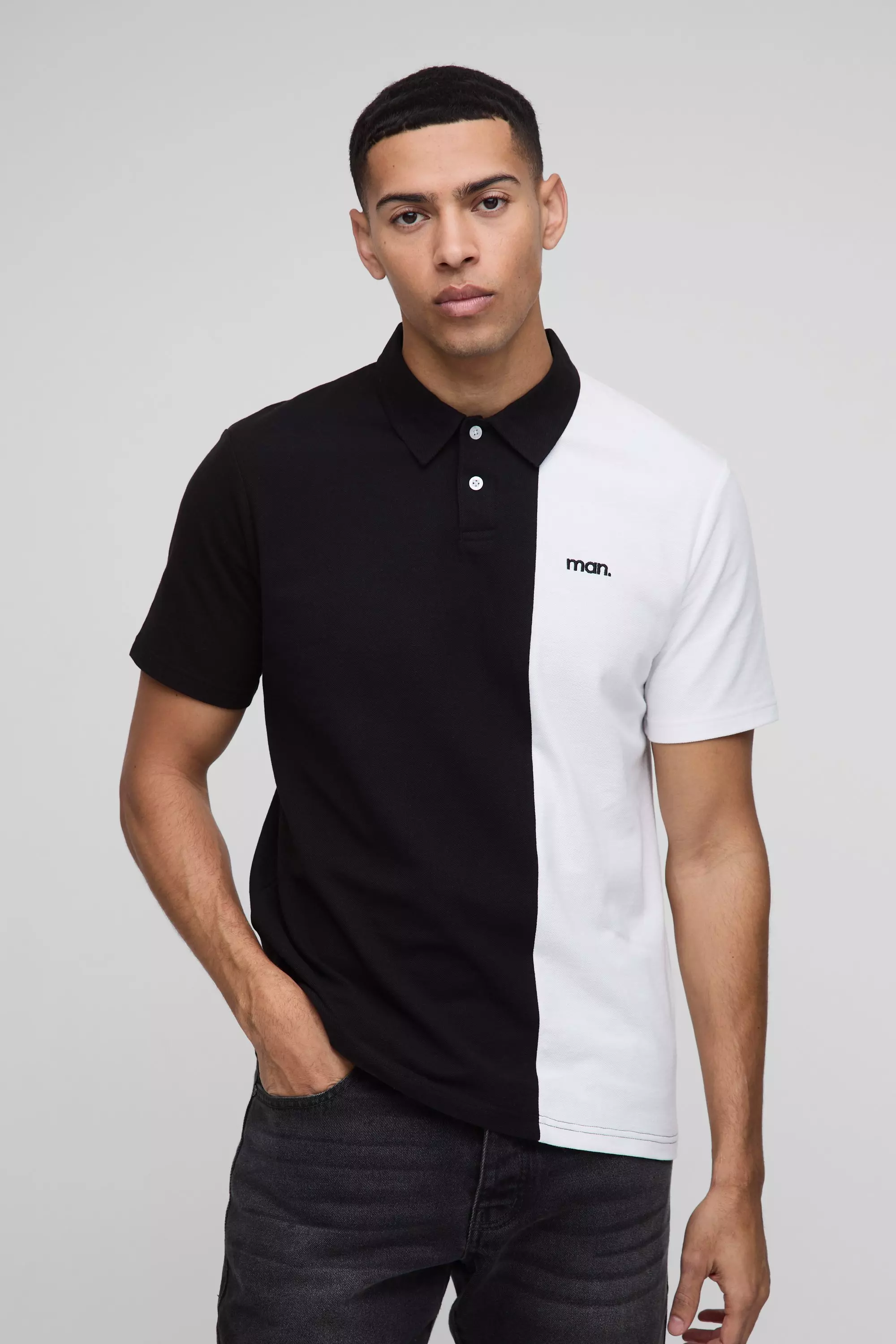 Black Slim Fit Man Pique Colour Block Polo alternative image