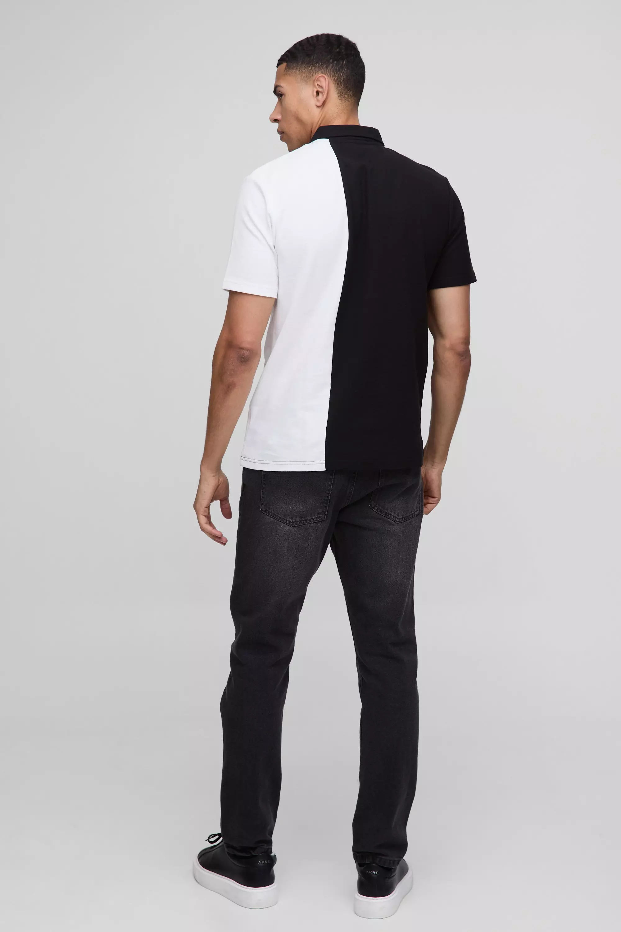 Black Slim Fit Man Pique Colour Block Polo alternative image