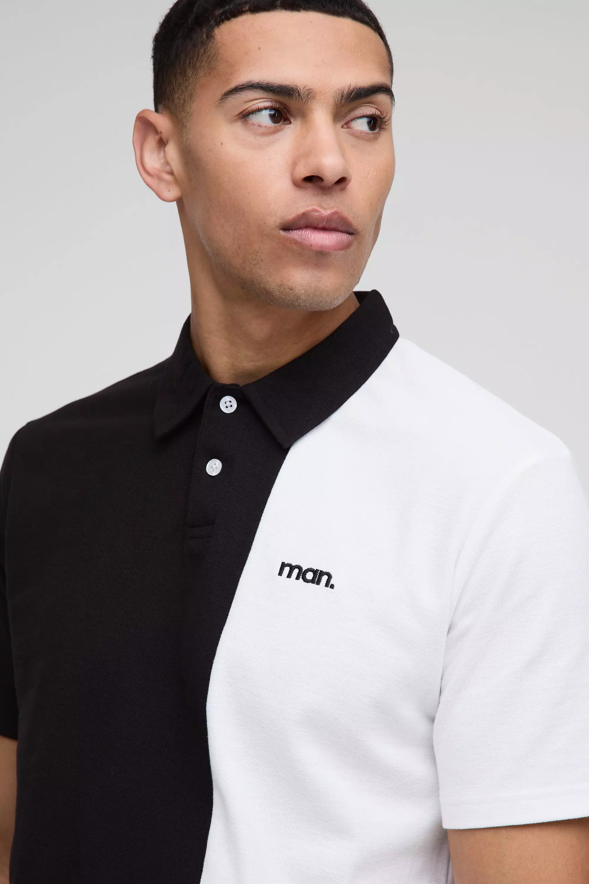 Black Slim Fit Man Pique Colour Block Polo alternative image