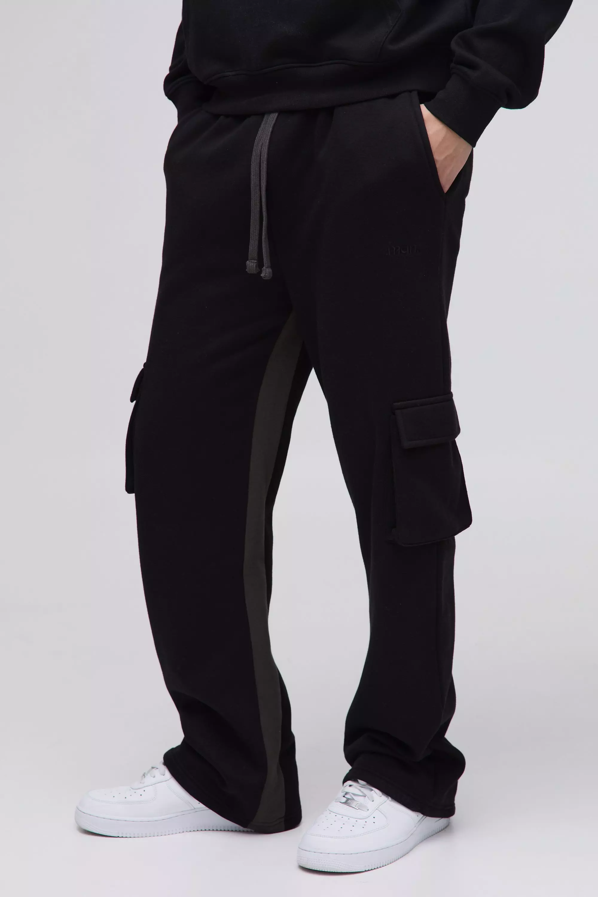 Pantaloni Tuta Cargo Regular Fit Con Inserti, Black immagine alternativa