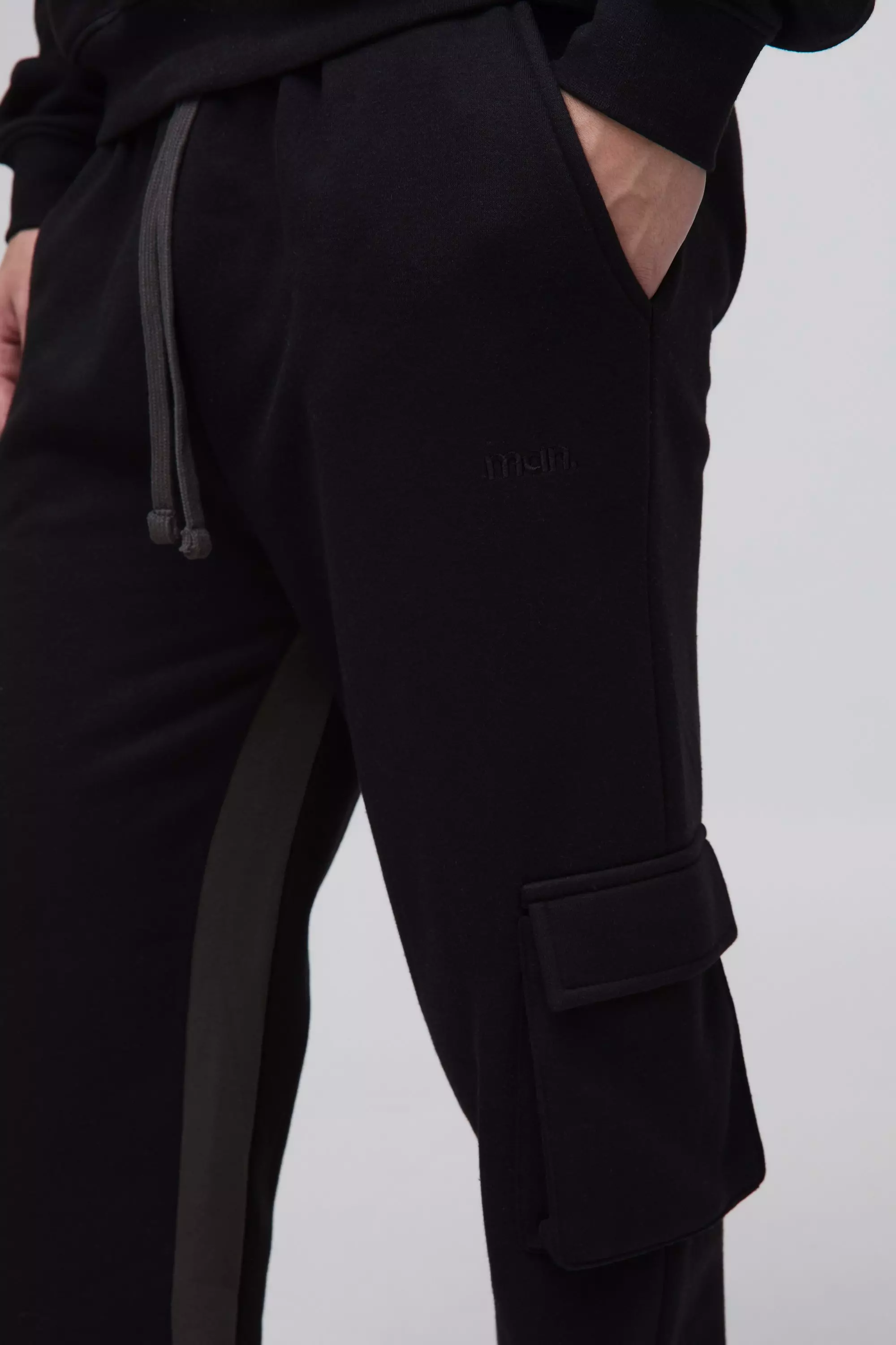 Pantaloni Tuta Cargo Regular Fit Con Inserti, Black immagine alternativa