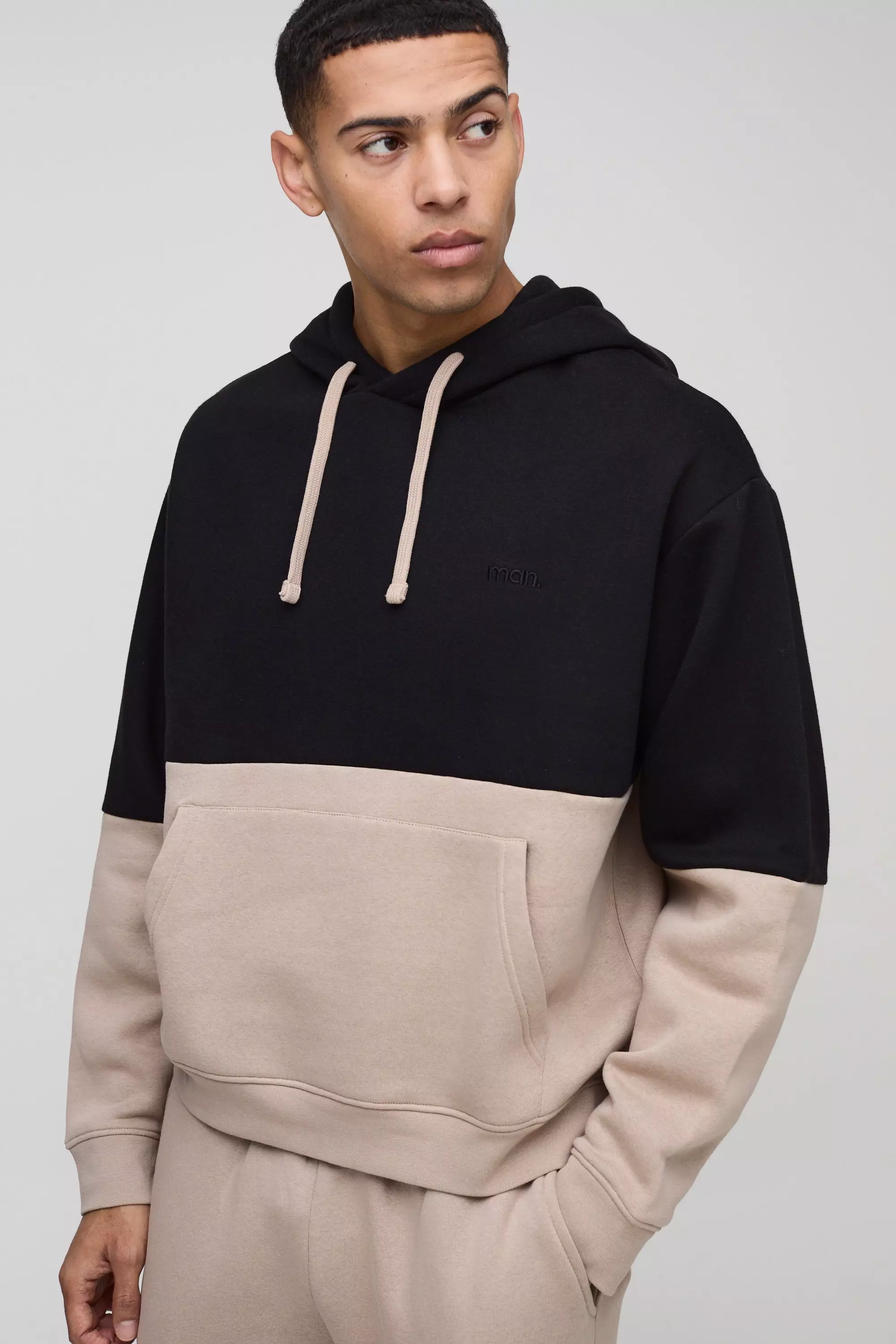 Taupe Oversized Boxy Man Colour Block Hoodie alternative image