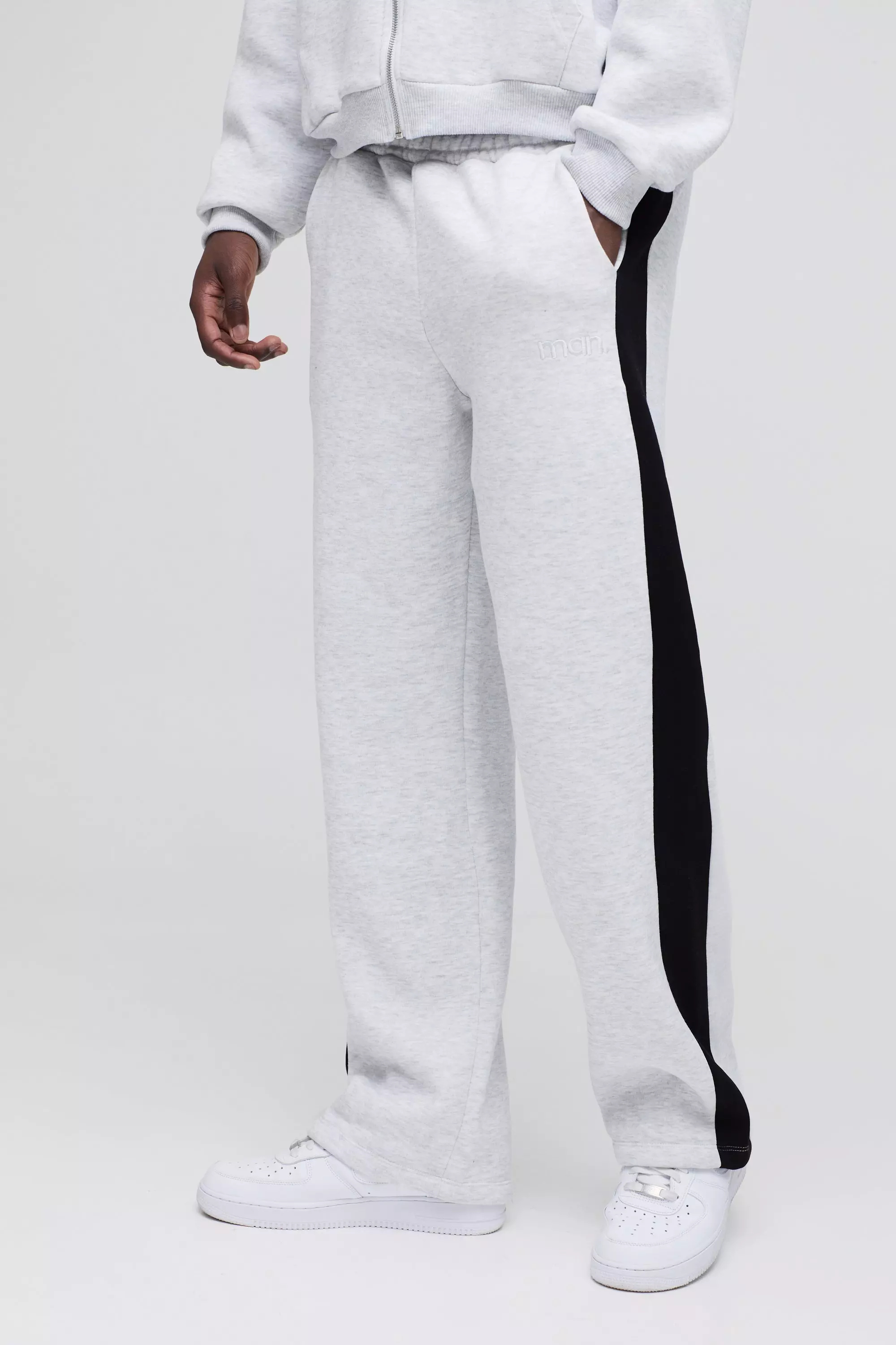 Grey marl Straight Leg Man Colour Block Sweatpants alternative image