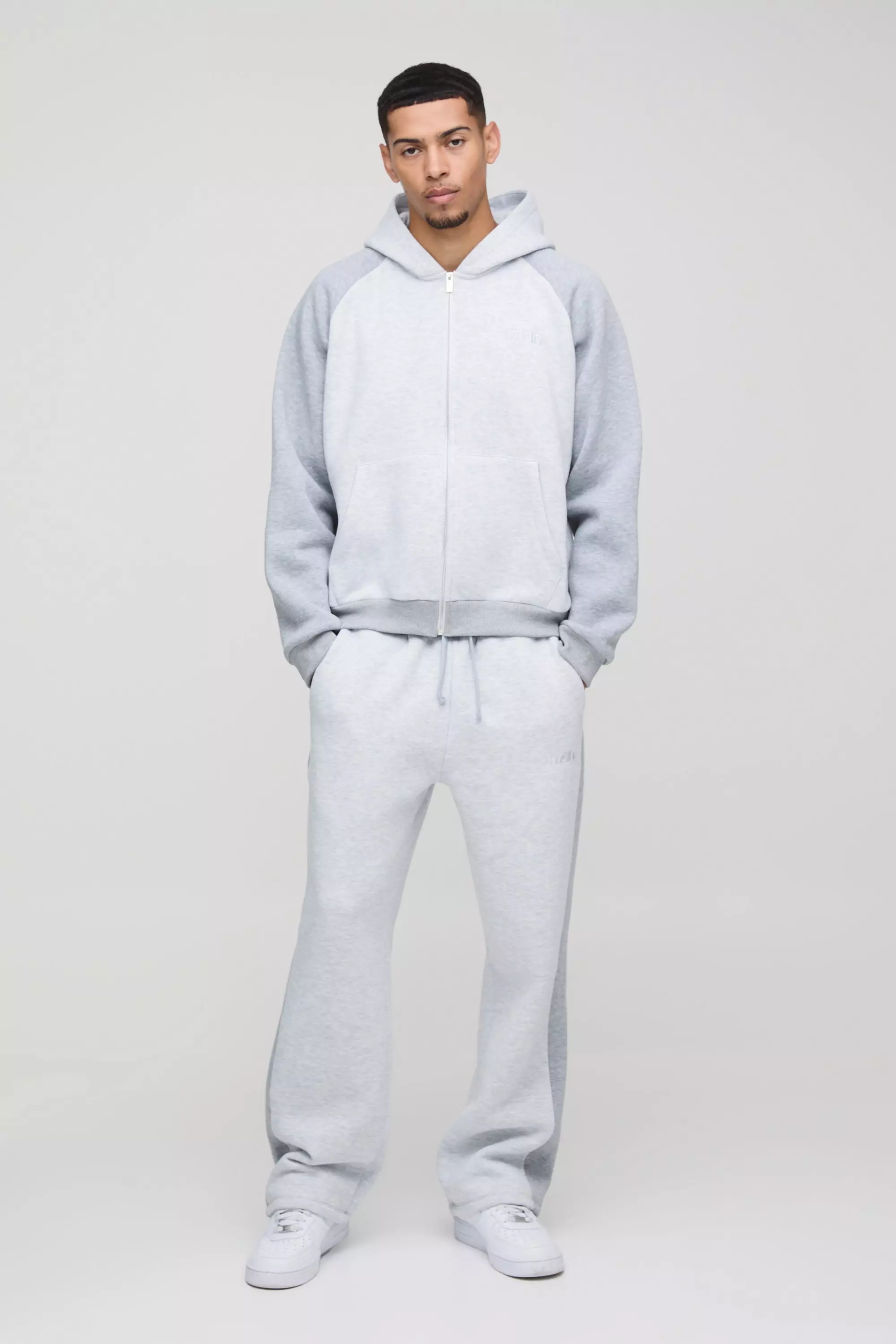 Grey marl Oversized Man Colour Block Zip Hooded Tracksuit alternative image