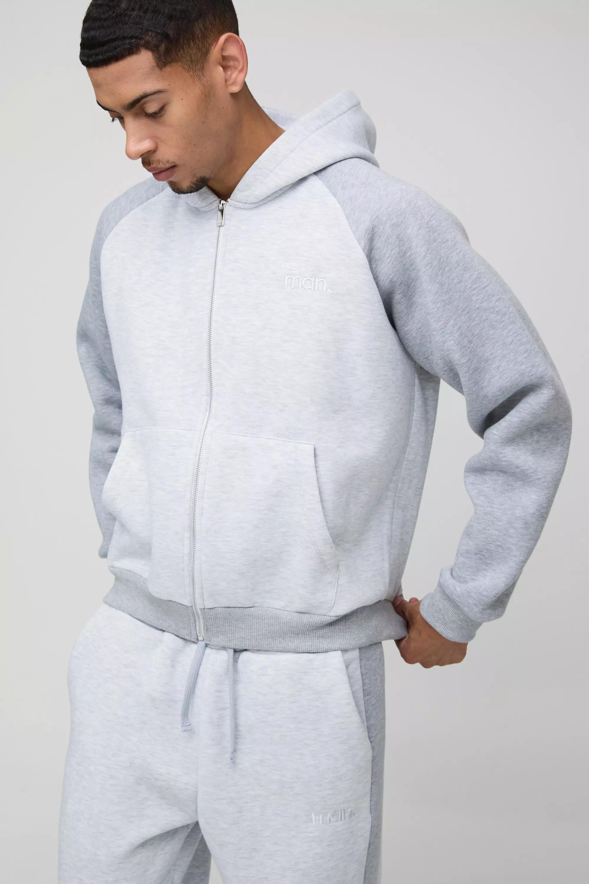 Grey marl Oversized Man Colour Block Zip Hooded Tracksuit alternative image