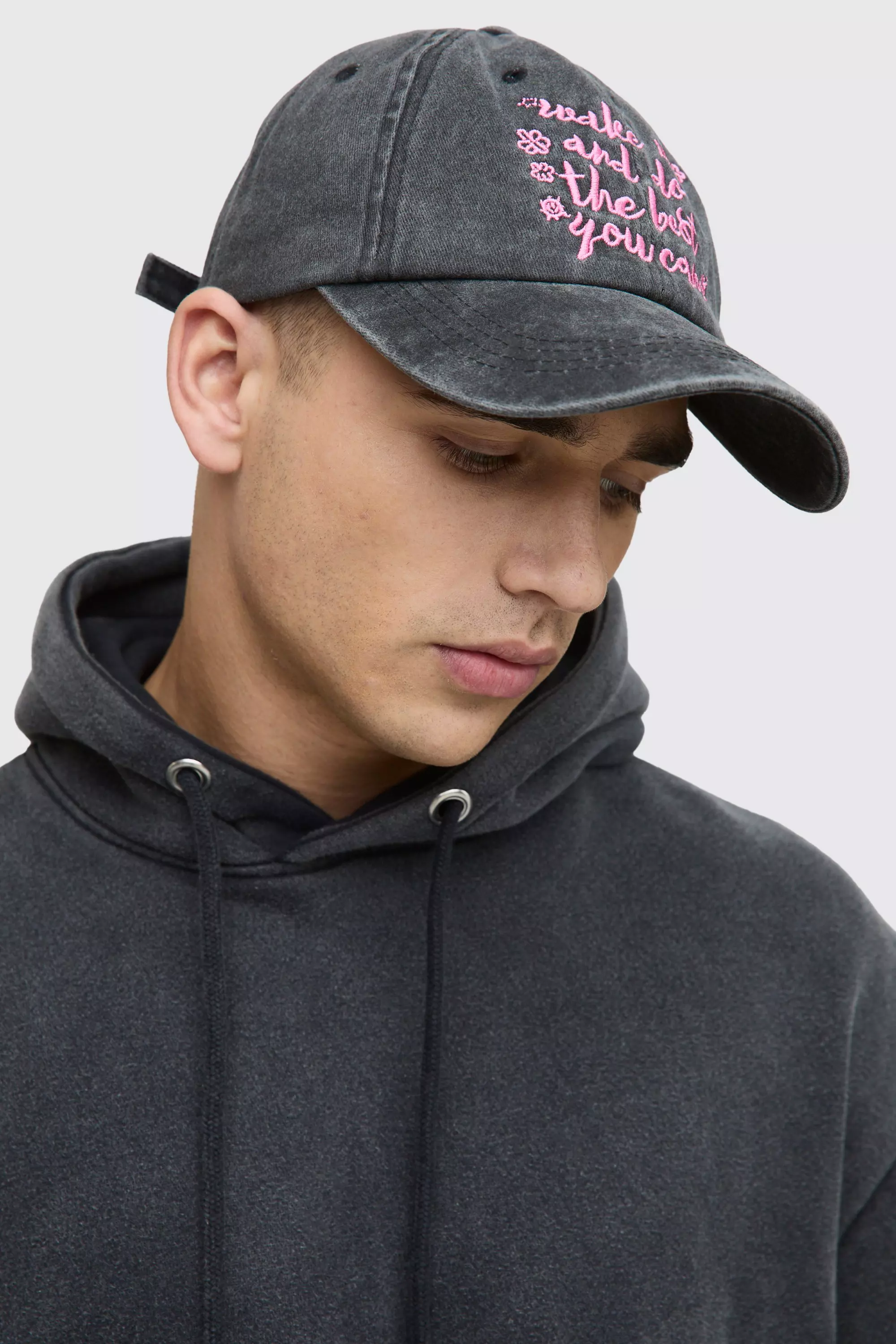 Embroidered Slogan Cap Pink