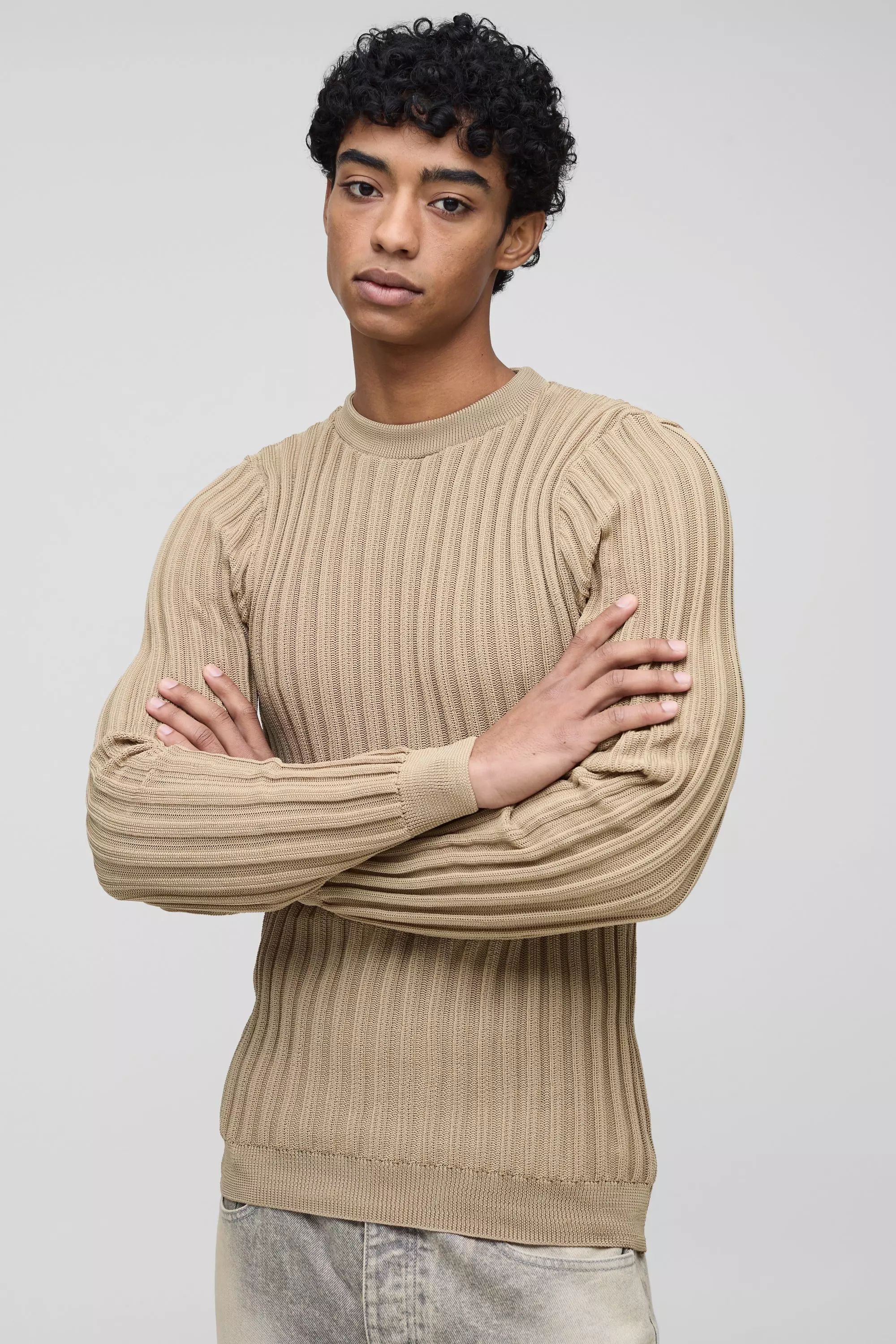 Stone Muscle Fit Ribbed Long Sleeve Sweater alternative image