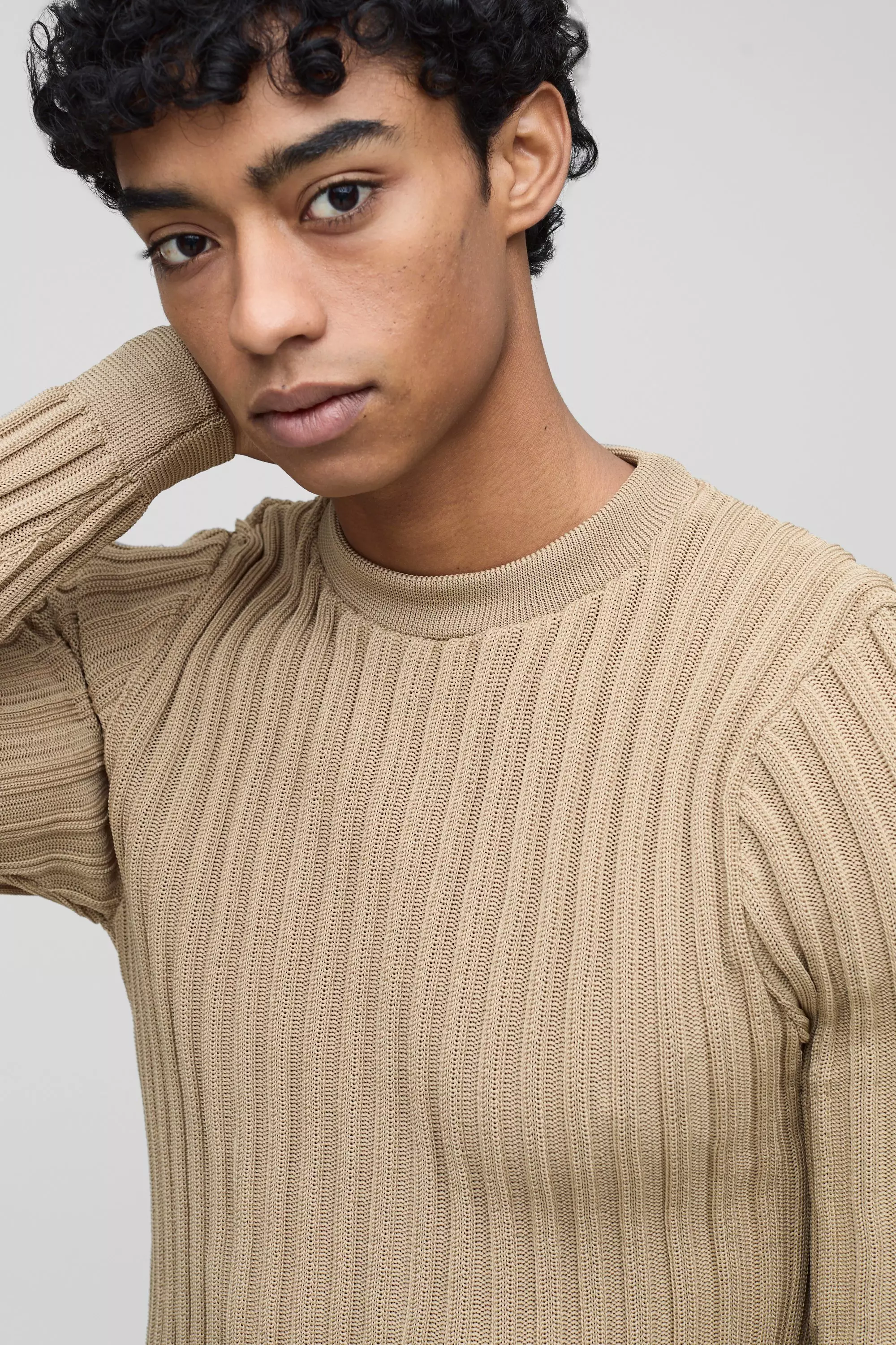 Stone Muscle Fit Ribbed Long Sleeve Sweater alternative image