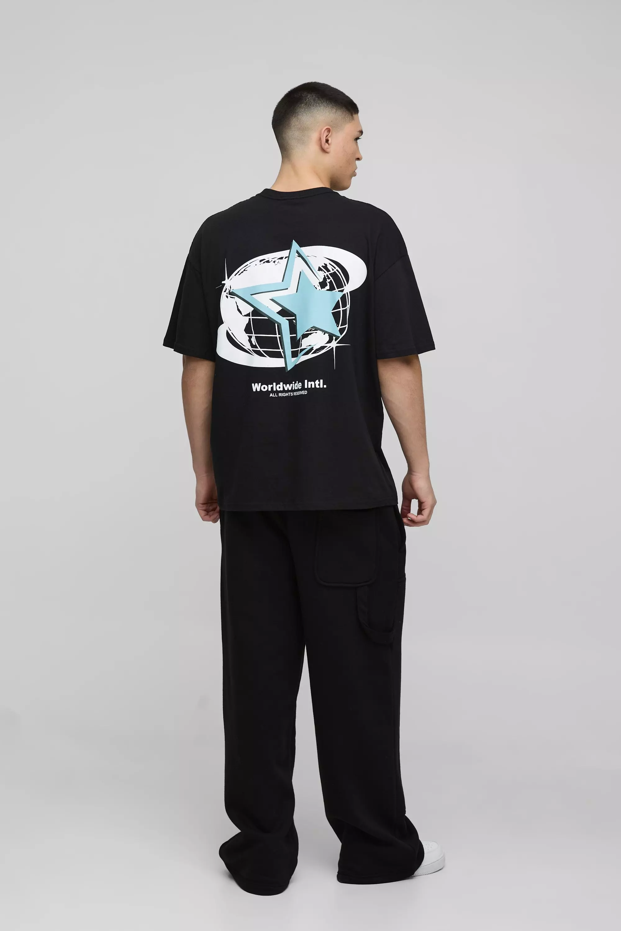 Black Oversized Official Globe Star Print T-Shirt alternative image