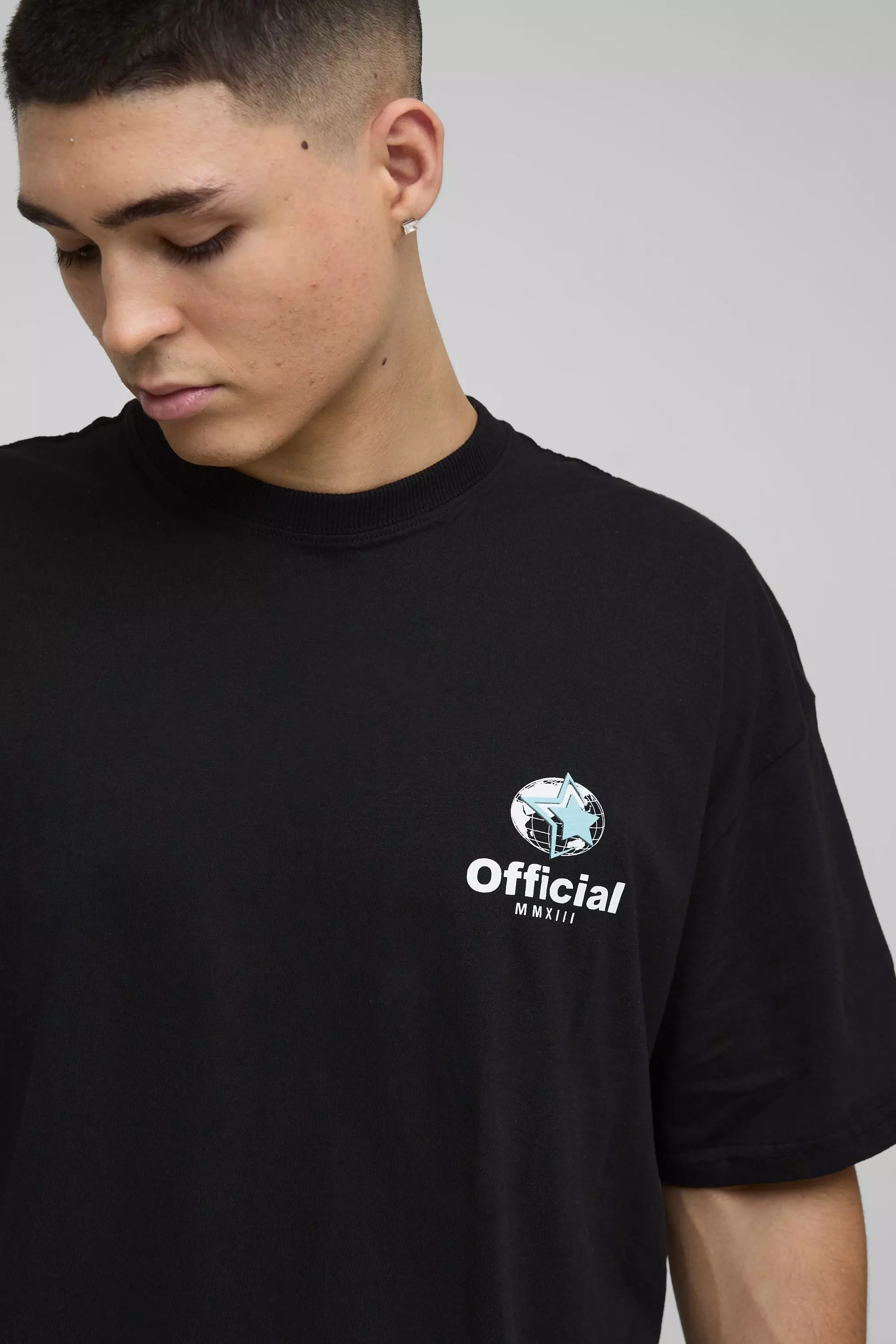 Black Oversized Official Globe Star Print T-Shirt alternative image