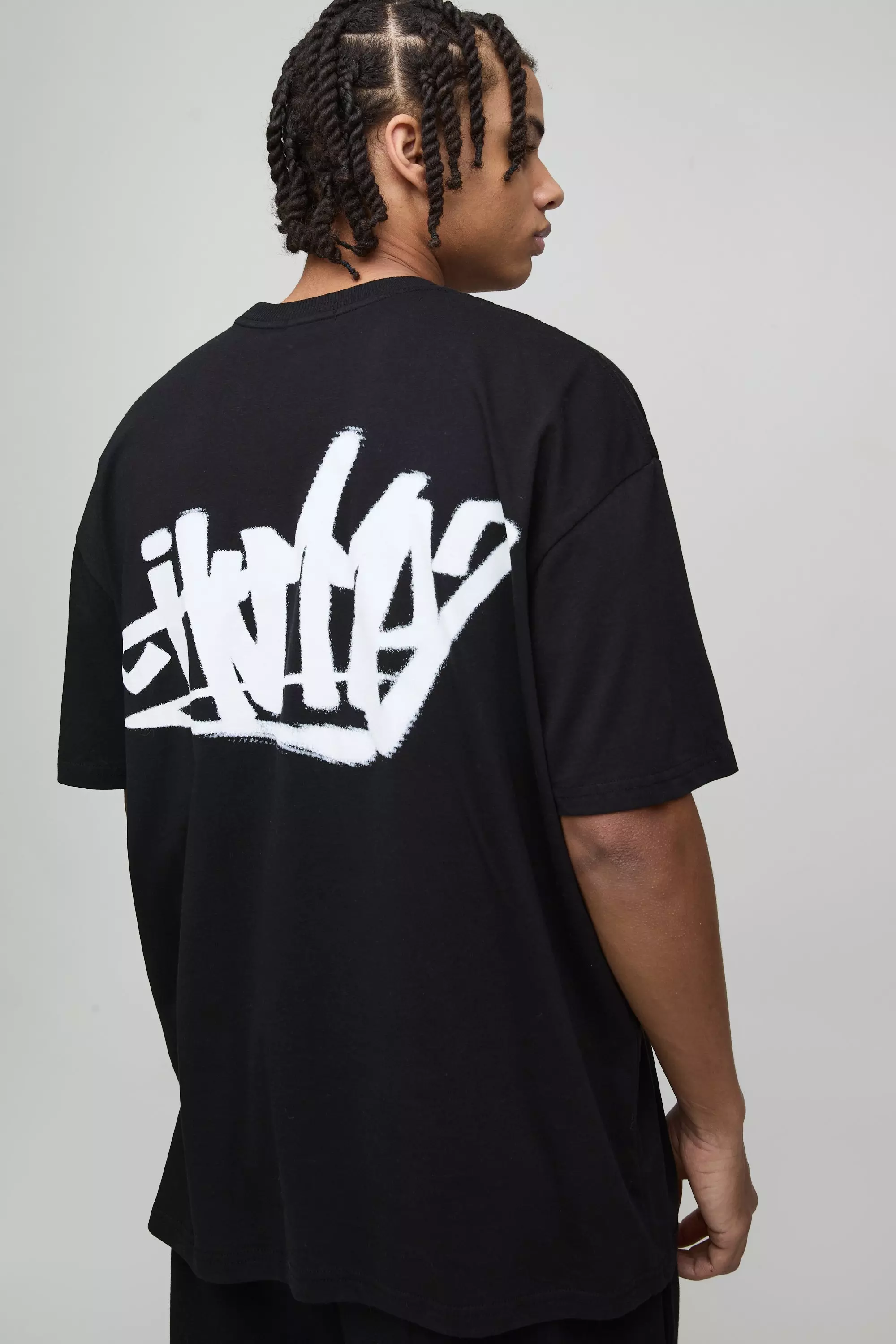 T-Shirt Oversize Homme Con Stampa Stile Graffiti, Black immagine alternativa