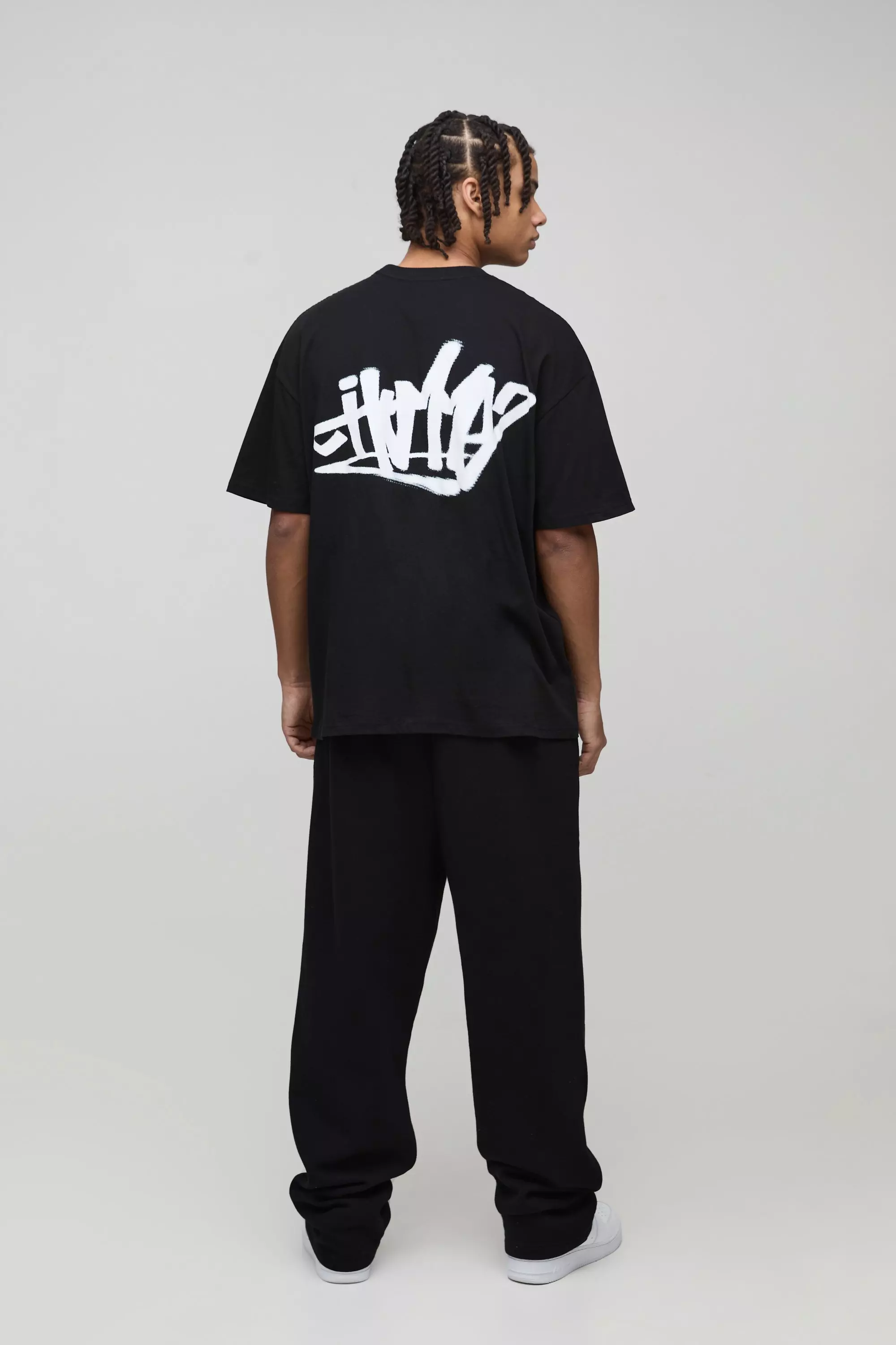 T-Shirt Oversize Homme Con Stampa Stile Graffiti, Black immagine alternativa