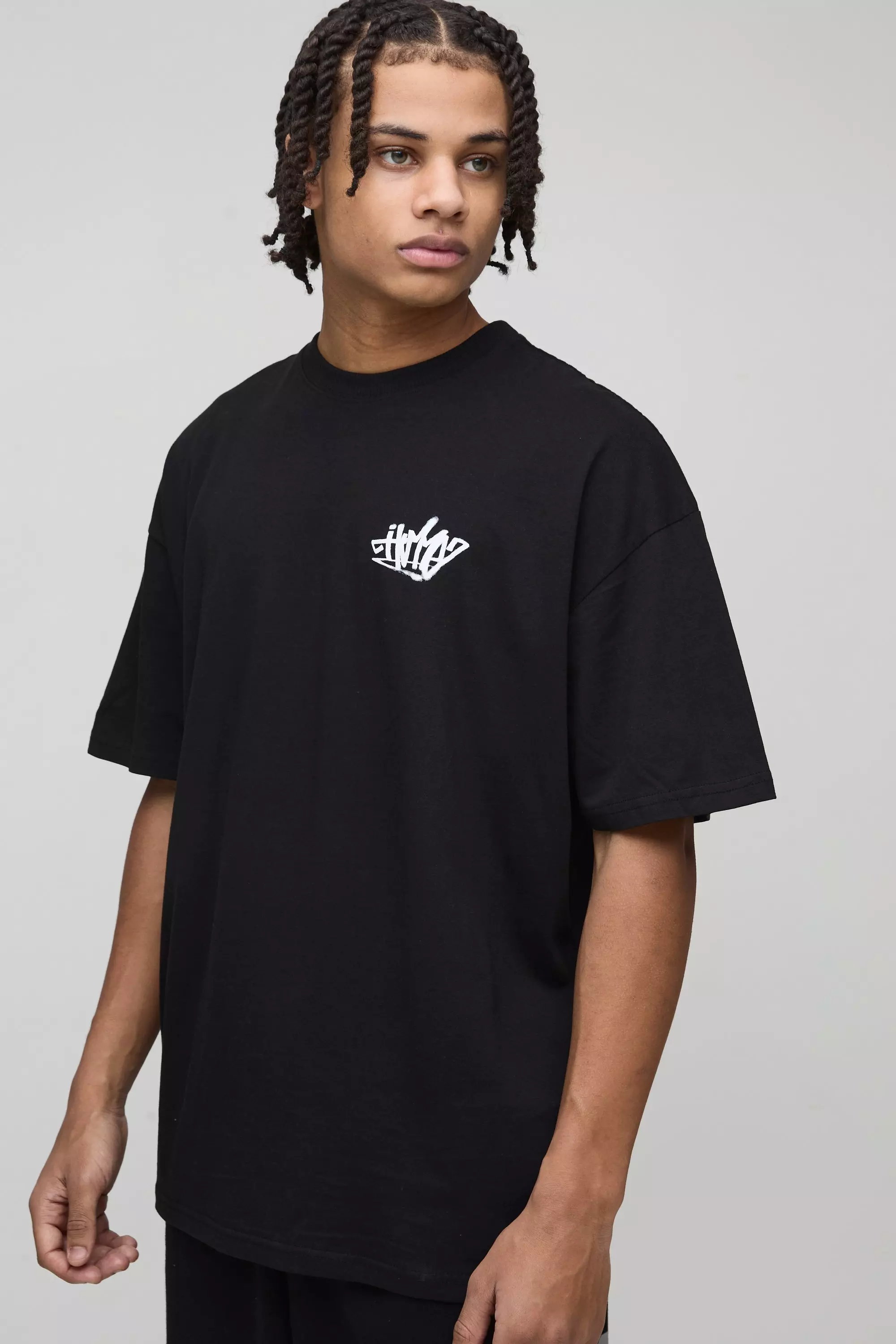 T-Shirt Oversize Homme Con Stampa Stile Graffiti, Black immagine alternativa