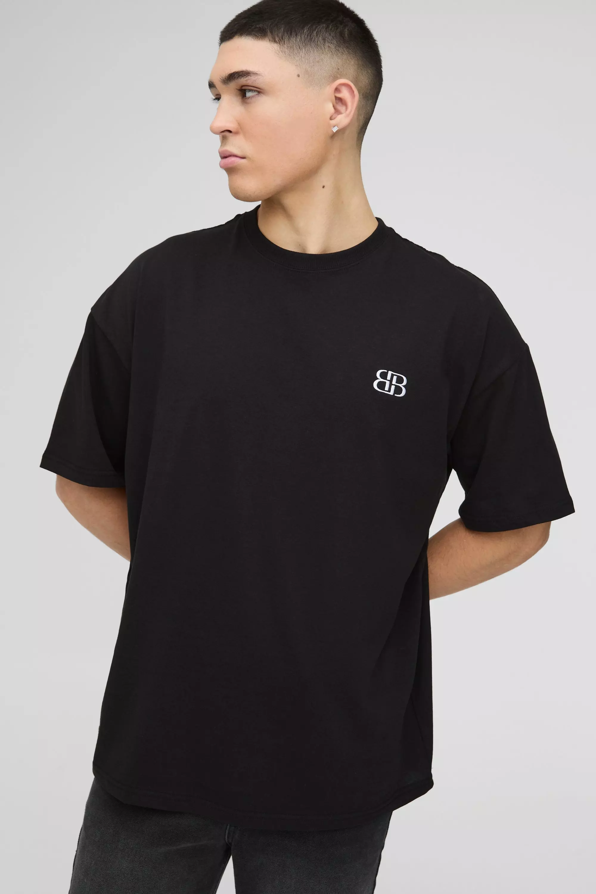 Black Oversized B Embroidered T-Shirt