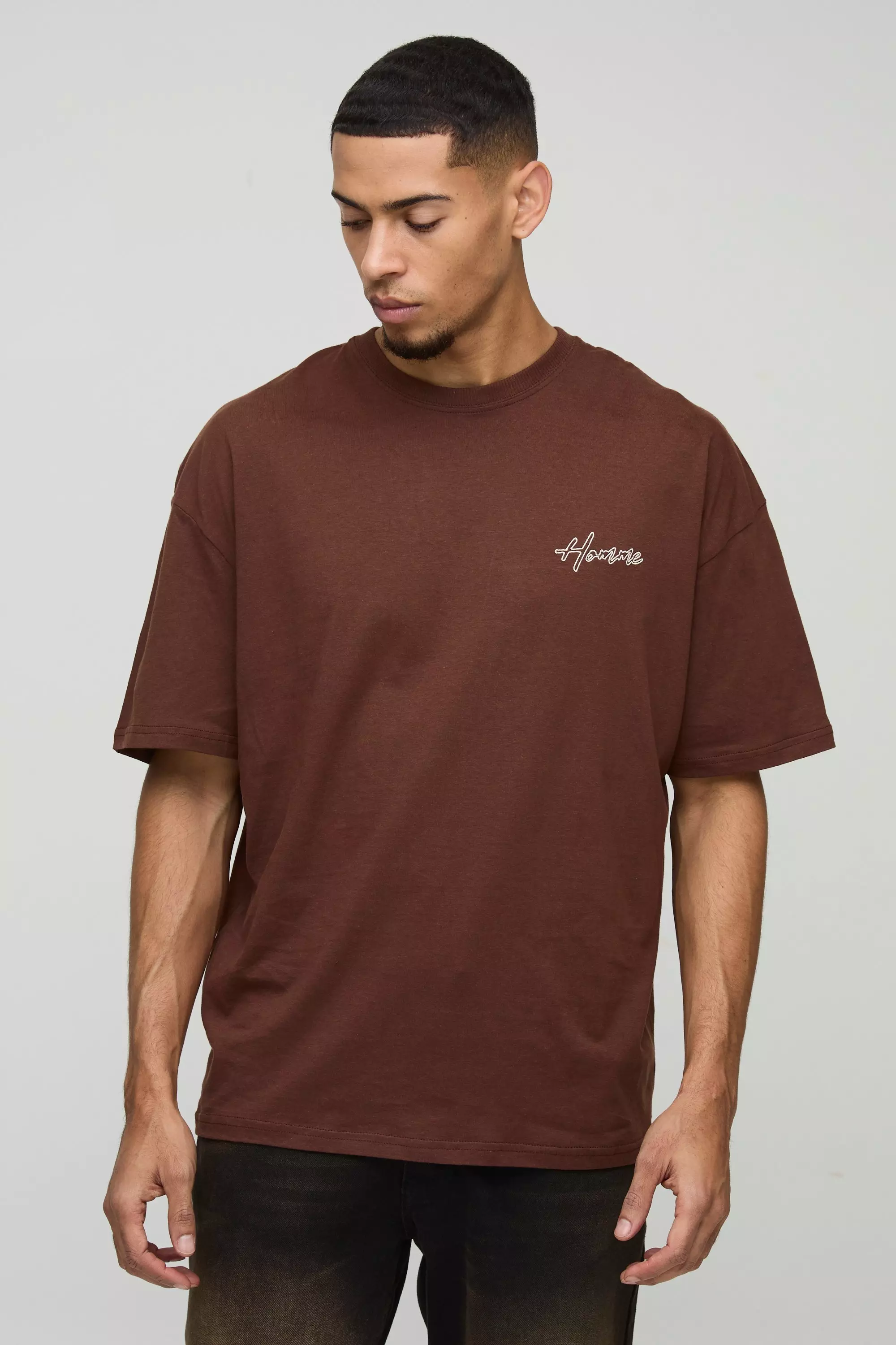 T-shirt oversize à broderie Homme, Chocolate autre image