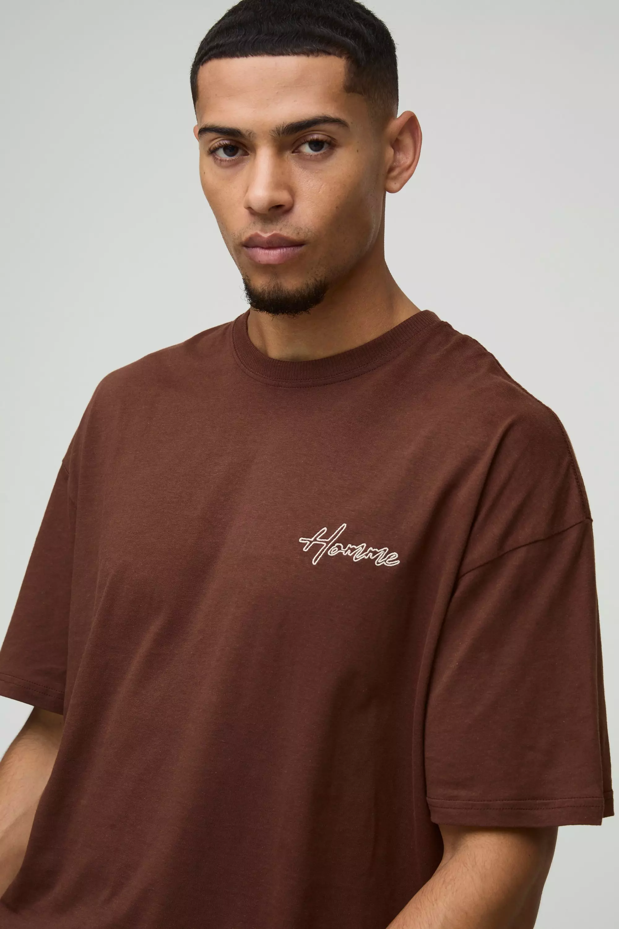 T-shirt oversize à broderie Homme, Chocolate autre image
