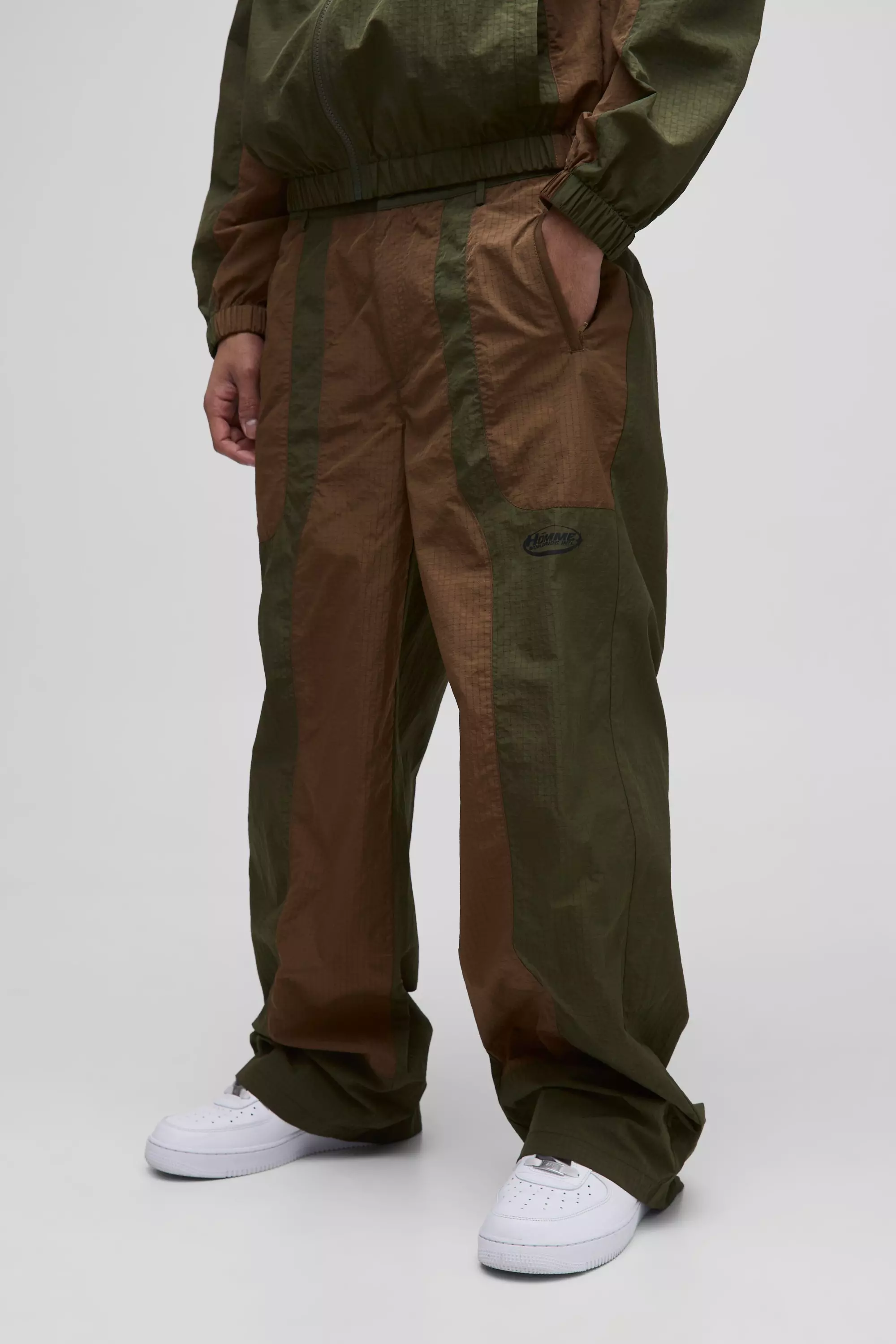 Pantalon large color block, Khaki autre image