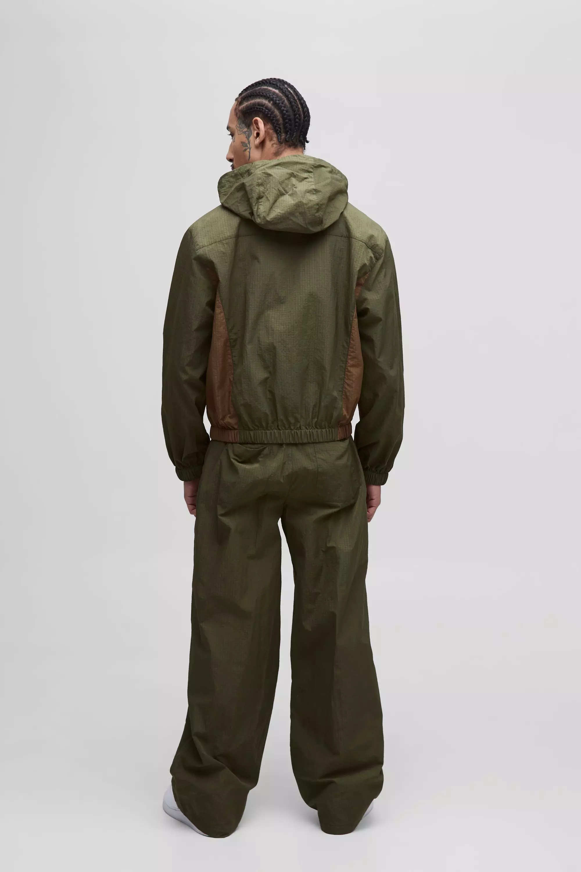 Pantalon large color block, Khaki autre image