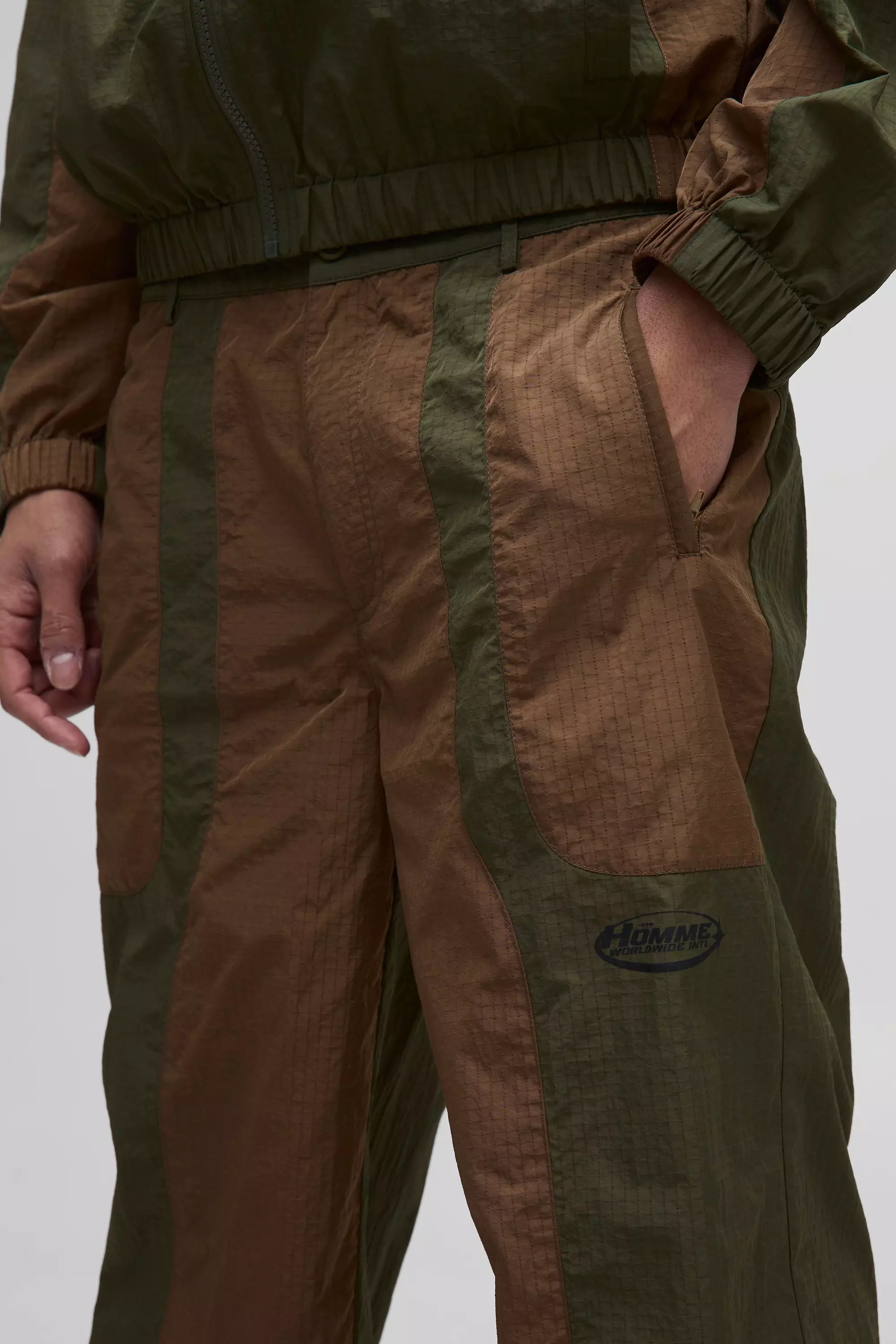 Pantalon large color block, Khaki autre image