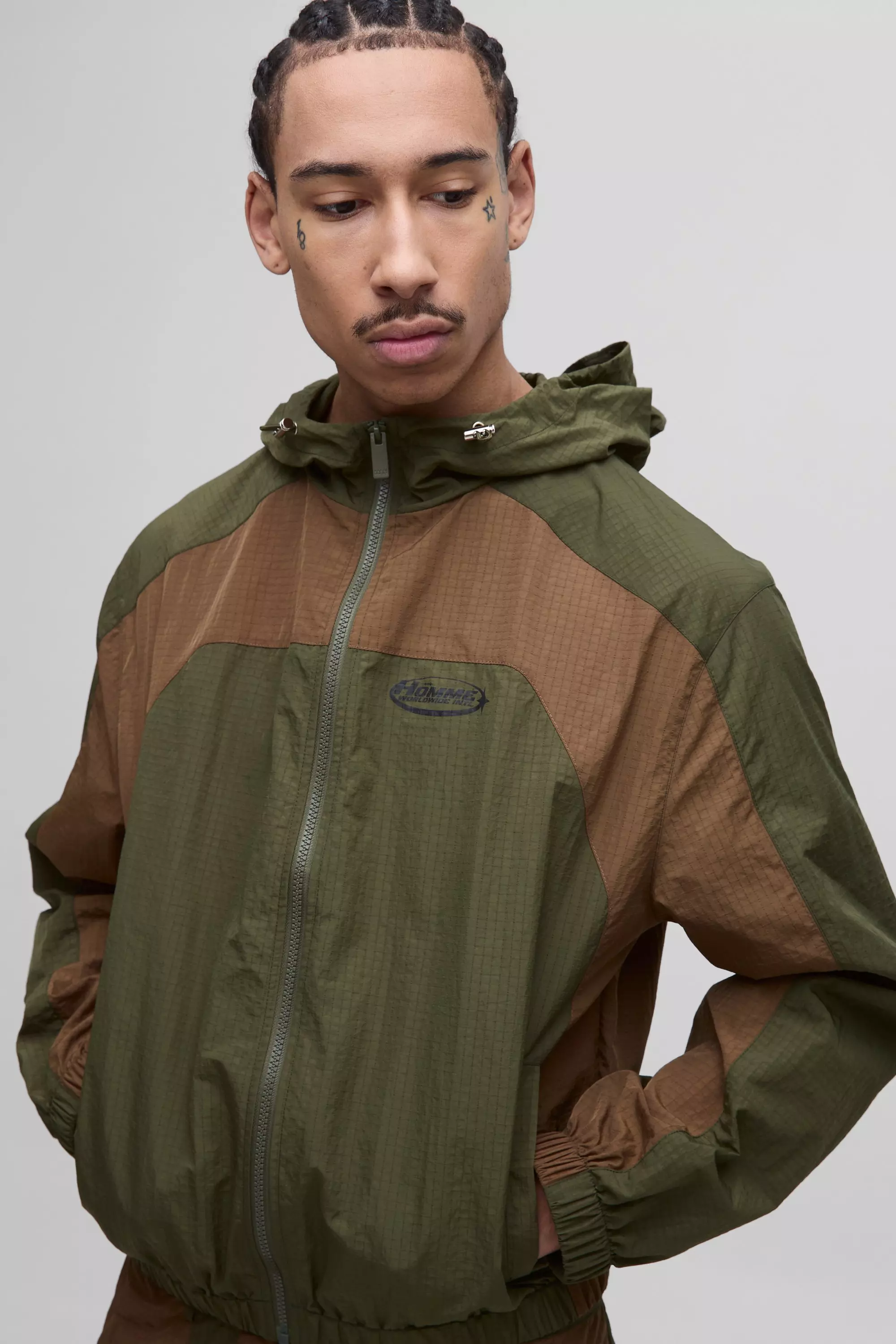 Sweat à capuche color block, Khaki autre image