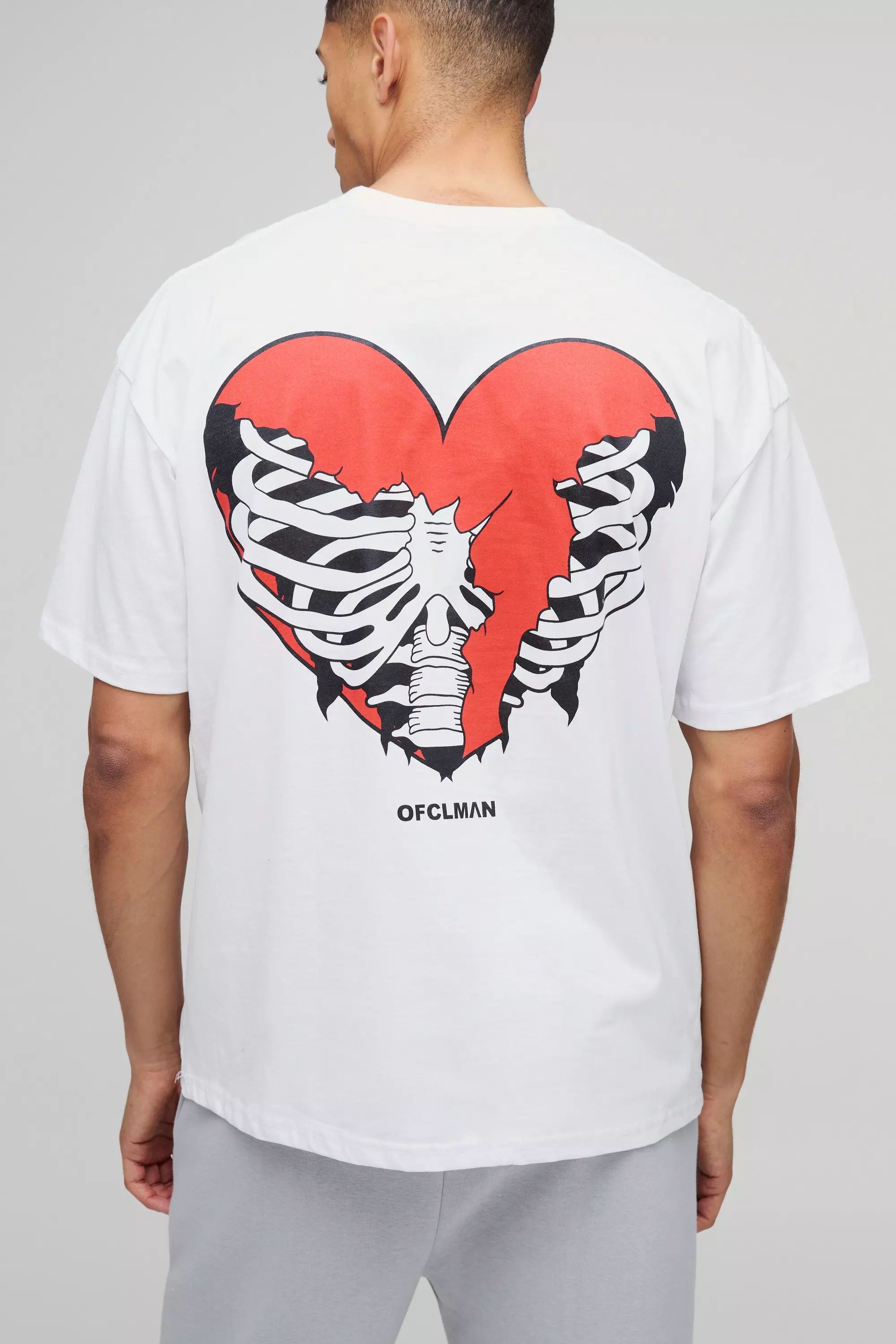 Oversized Skeleton Heart Graphic T-Shirt White