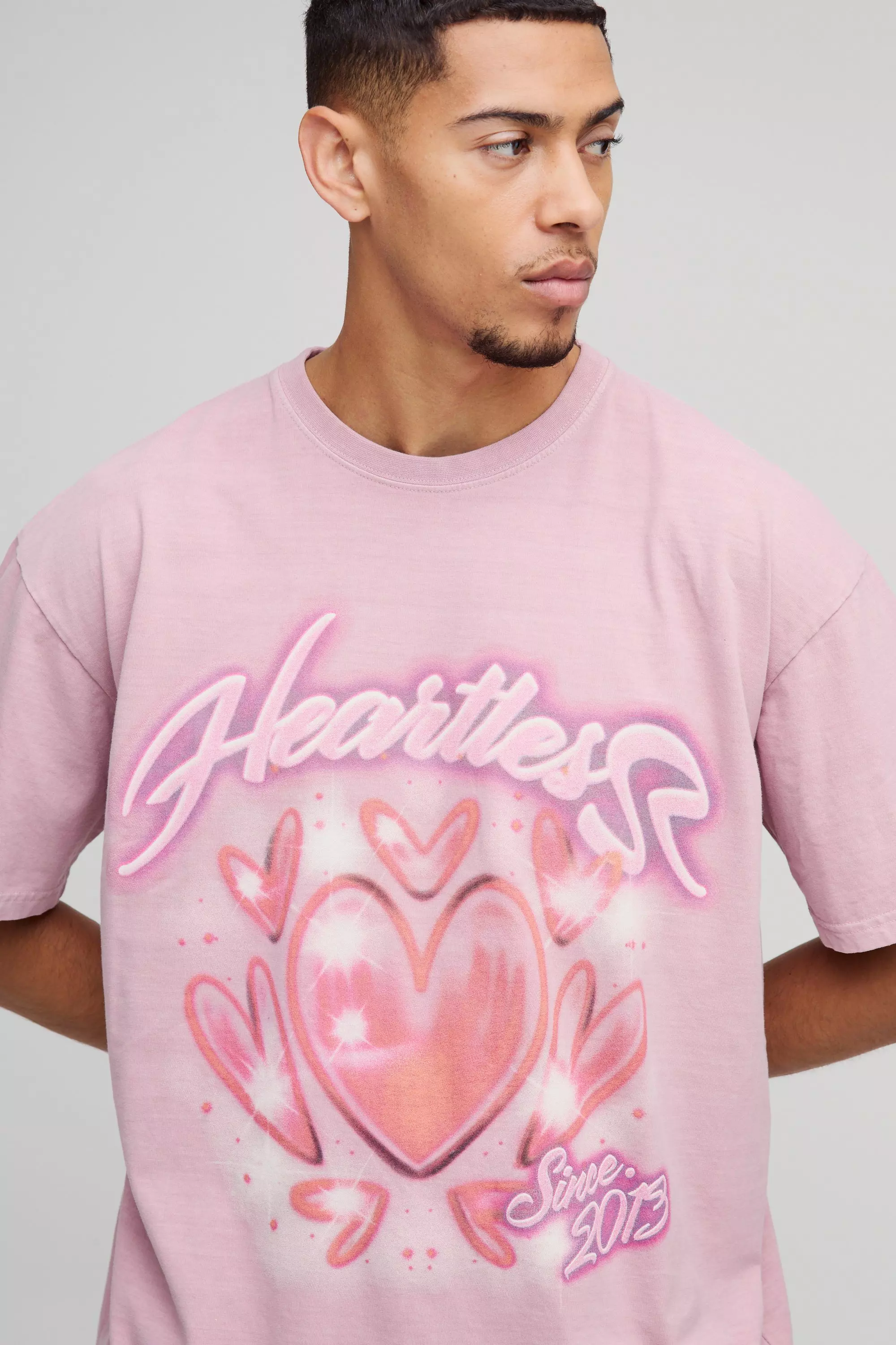 Pink Oversized Washed Heartless Airbrush Graphic T-Shirt alternative image