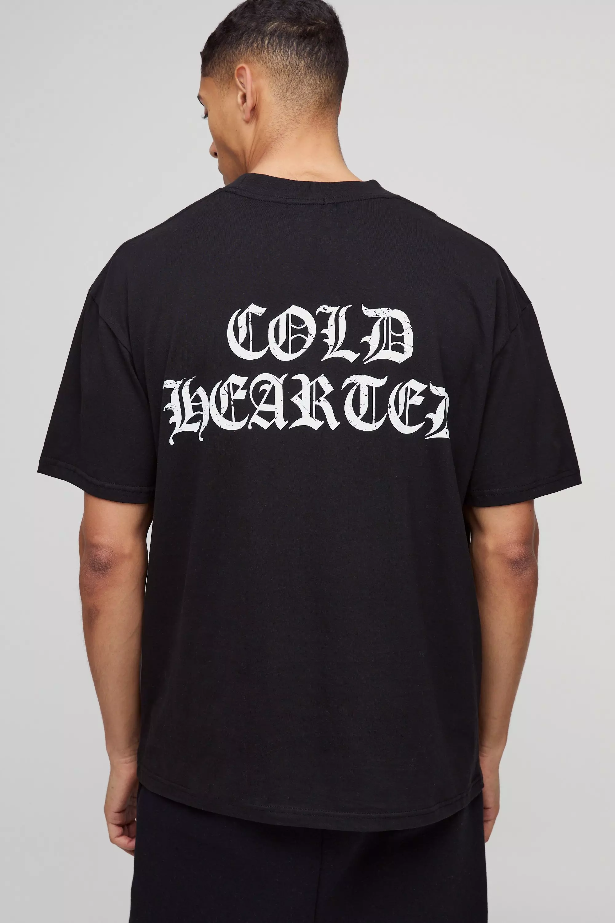 Black Oversized T-Shirt Met Brede Nek En Print alternatieve afbeelding
