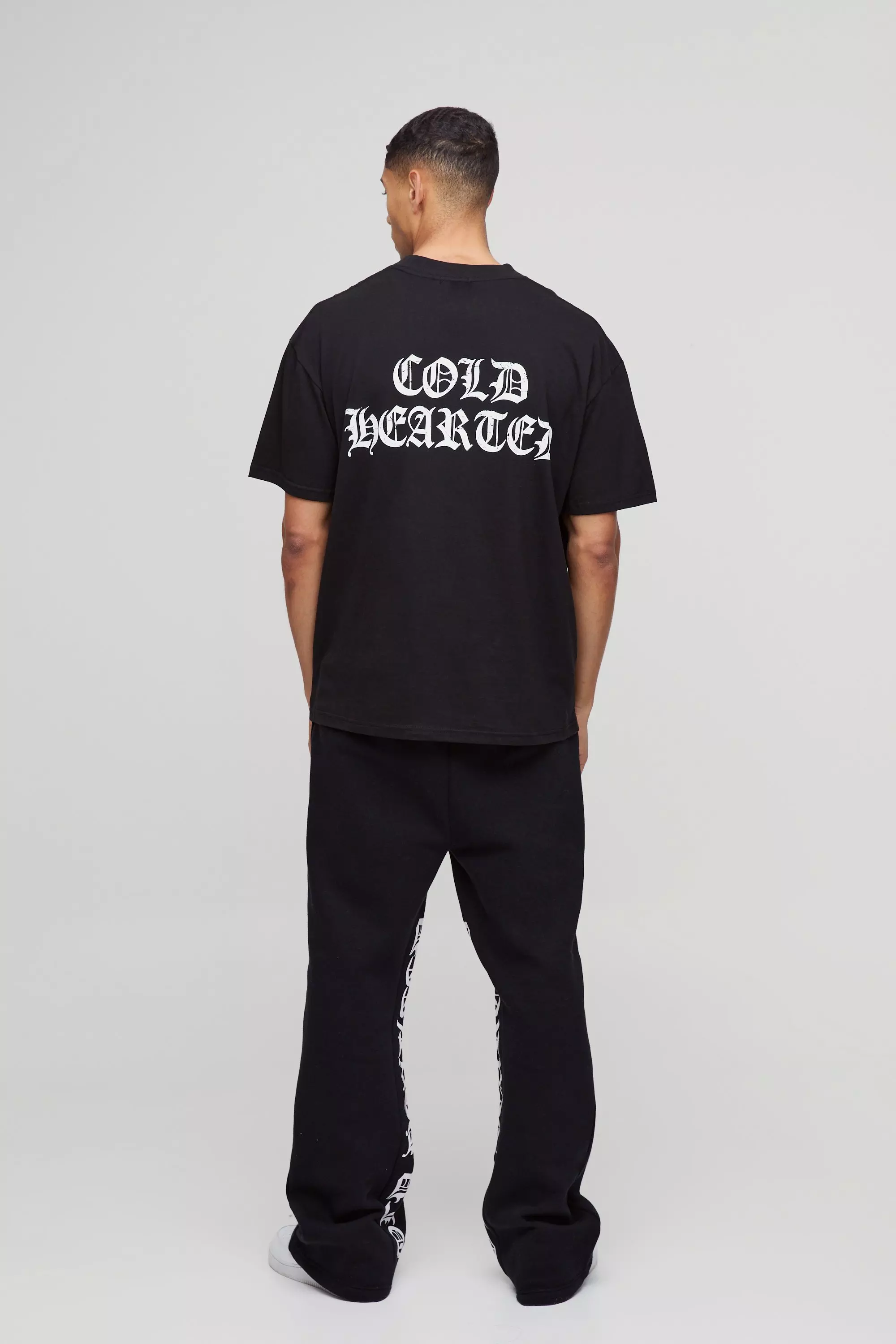 Black Oversized T-Shirt Met Brede Nek En Print alternatieve afbeelding