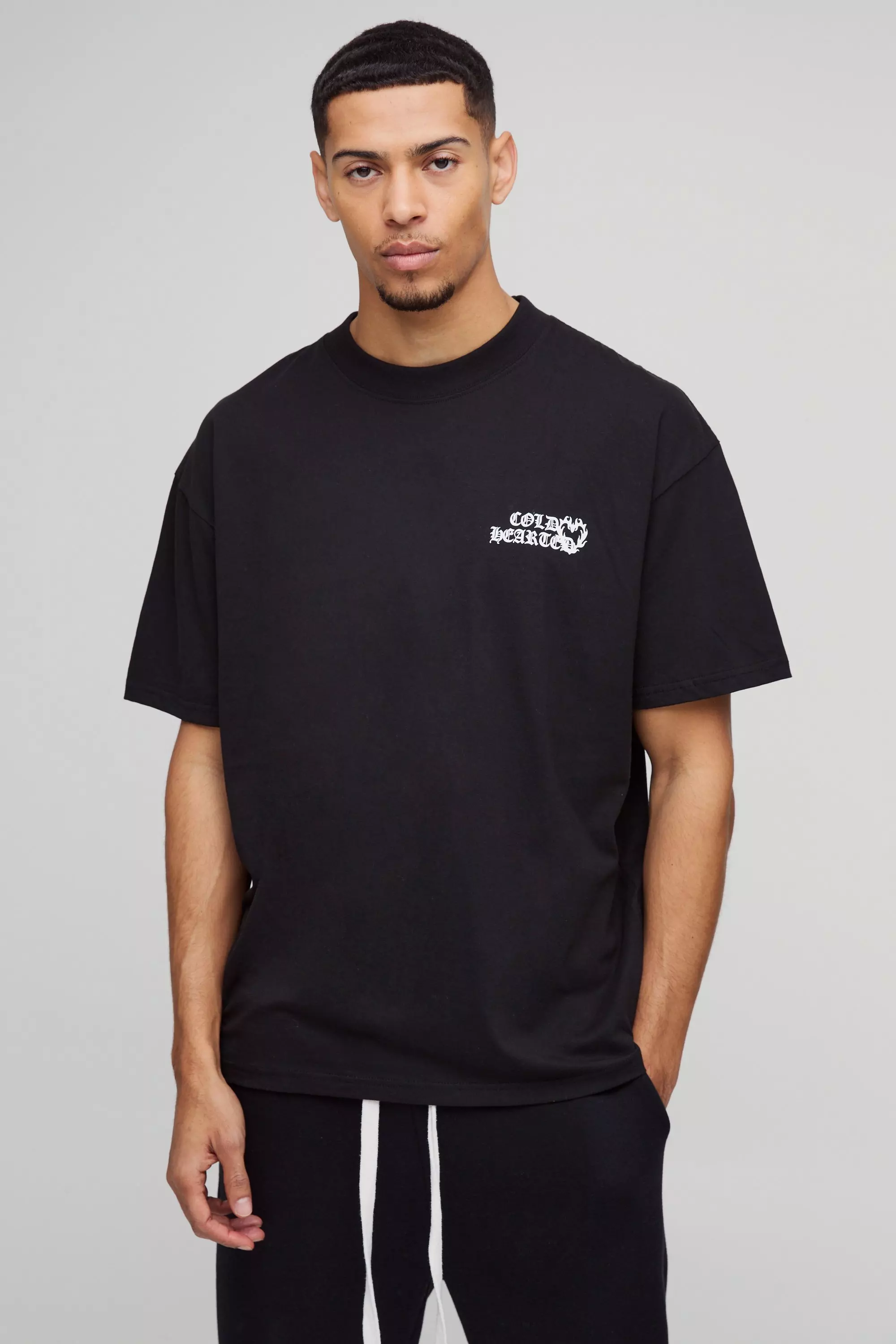 Black Oversized T-Shirt Met Brede Nek En Print alternatieve afbeelding