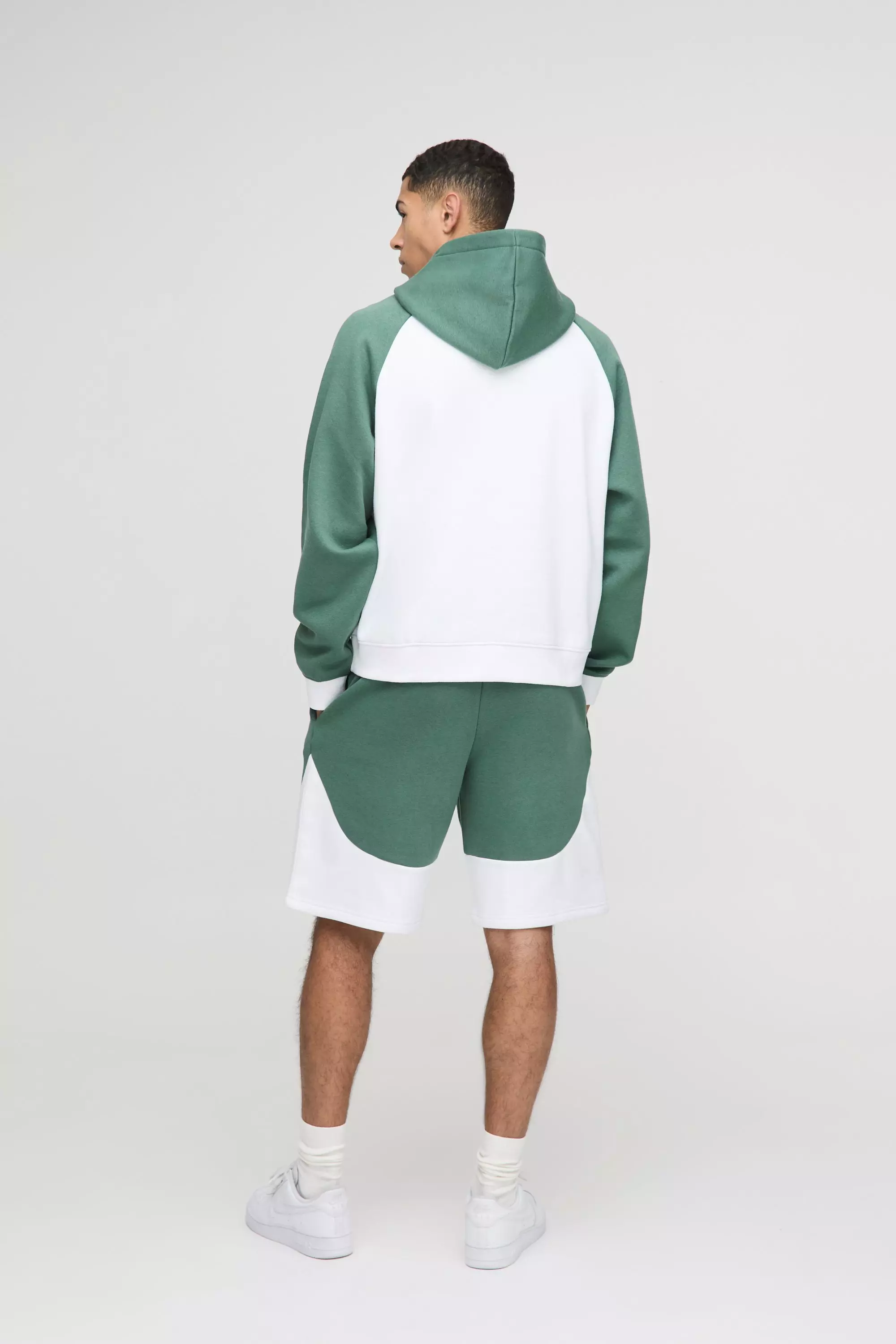 Green Oversized Boxy Man Colour Block Raglan Hoodie alternative image