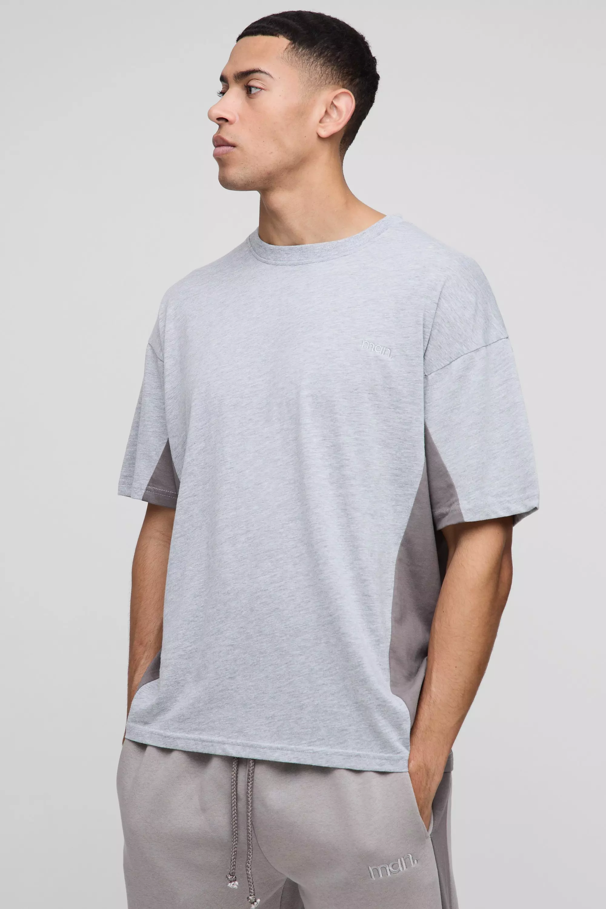 T-shirt oversize effet color block - MAN, Grey marl autre image