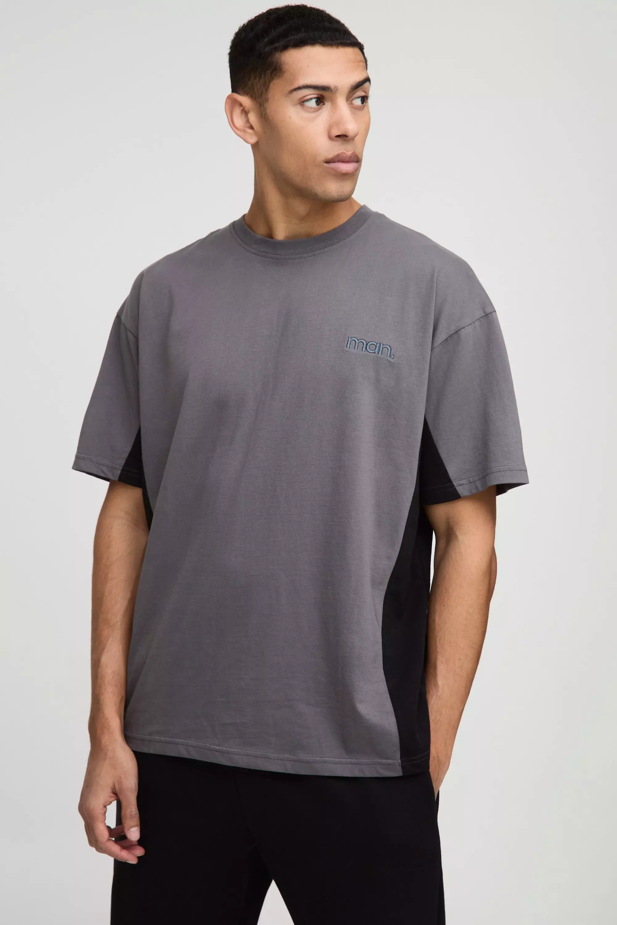 T-shirt oversize effet color block - MAN, Black autre image