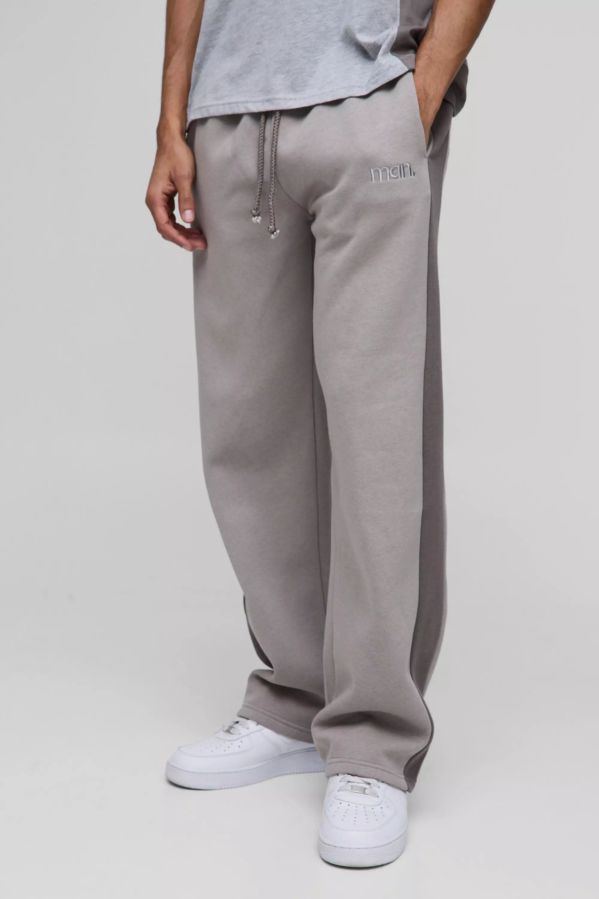 Grey Relaxed Fit Man Panel Detail Joggers alternative image
