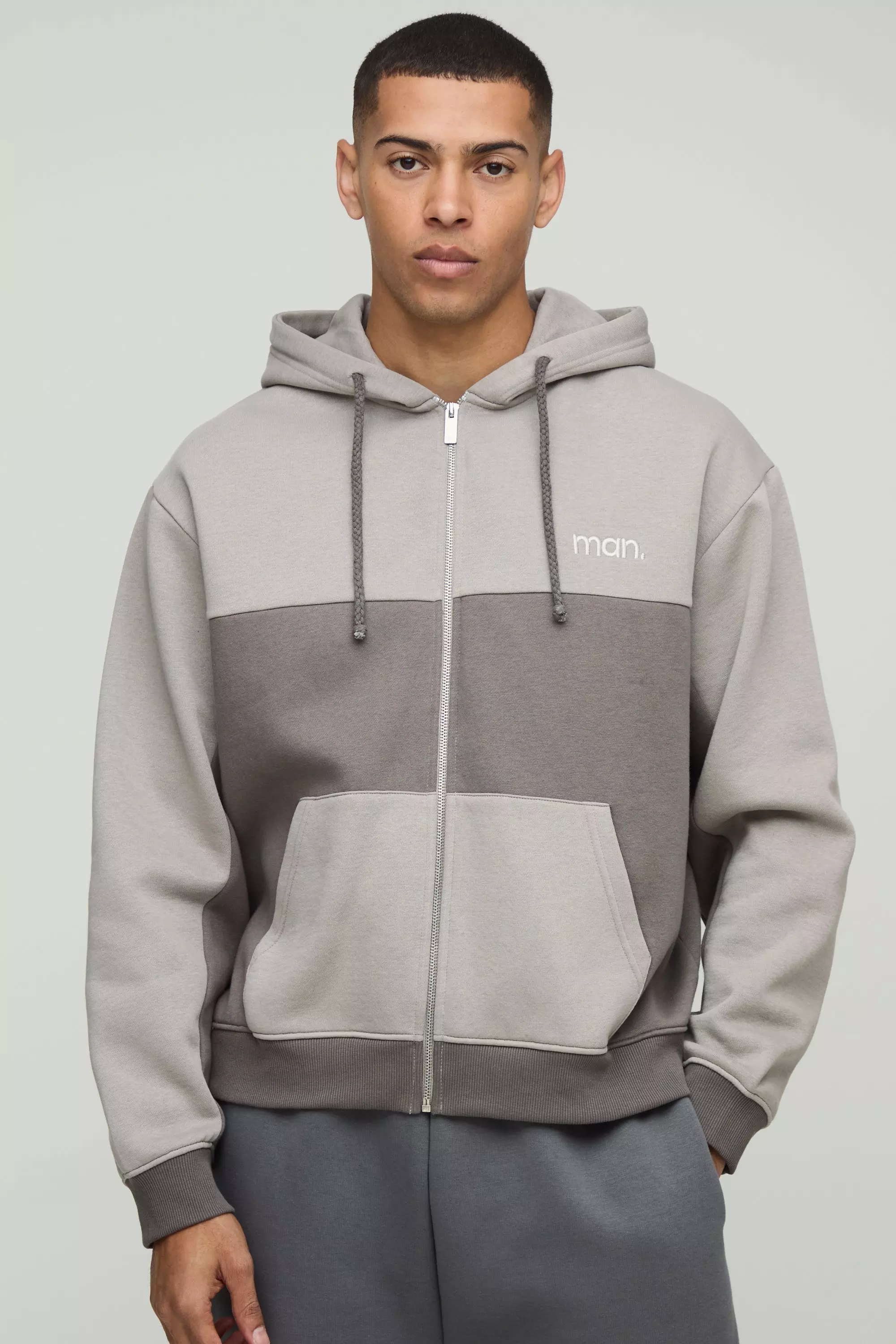 Grey Oversized Boxy Man Panel Zip Through Hoodie alternative image